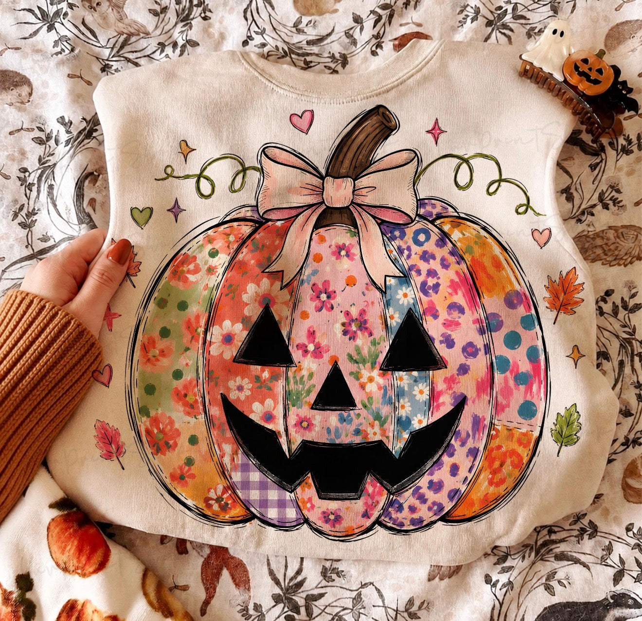 Ditsy Floral Pumpkin Pattern Sand Sweatshirt