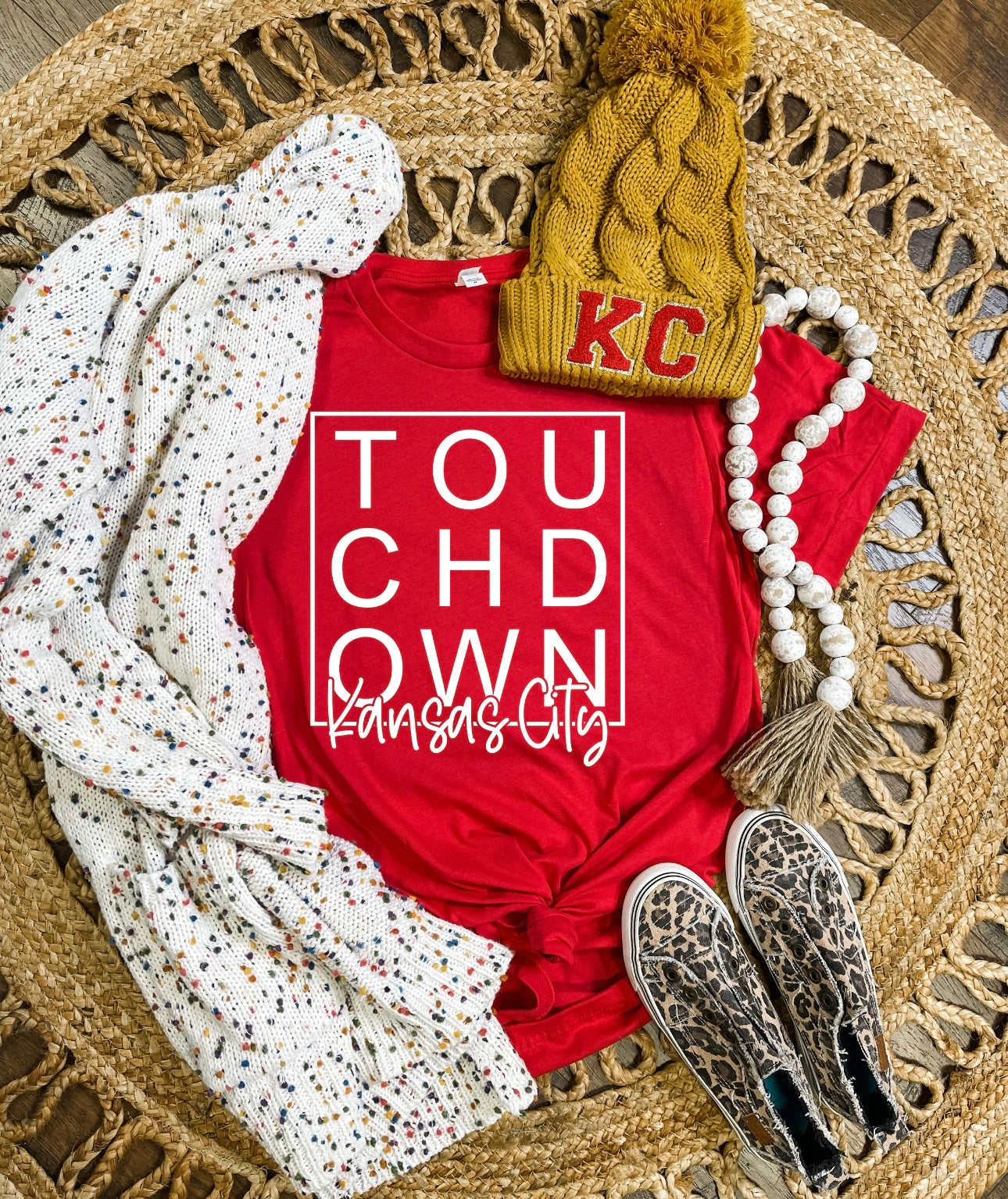 **HALFTIME DEAL** White Square Kansas City Touchdown Red Tee