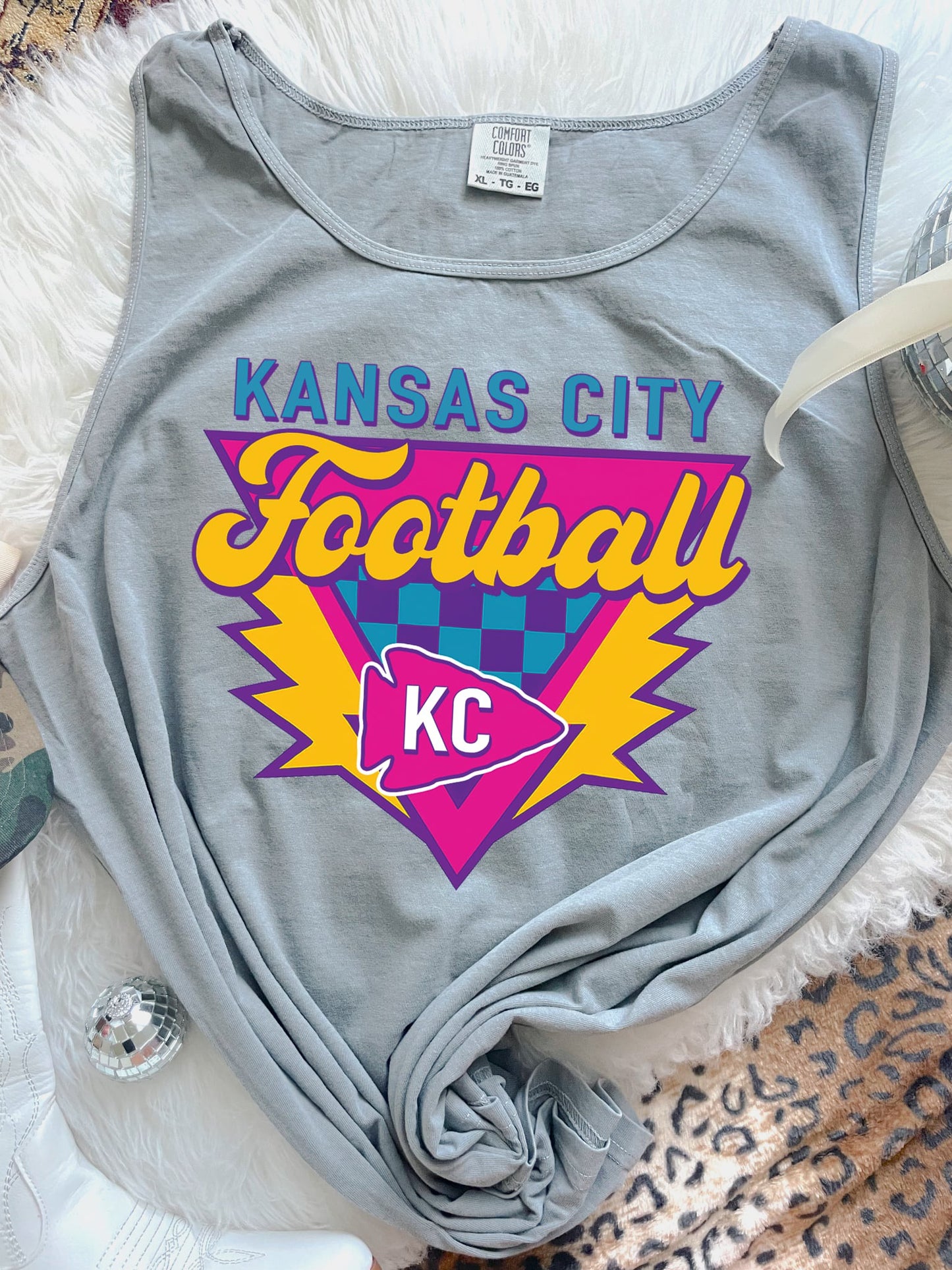 90's Kansas City Football Retro Grey Tank Top