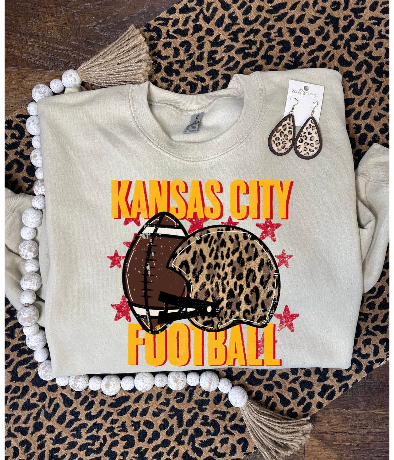 Kansas City Football & Leopard Helmet Sand Sweatshirt