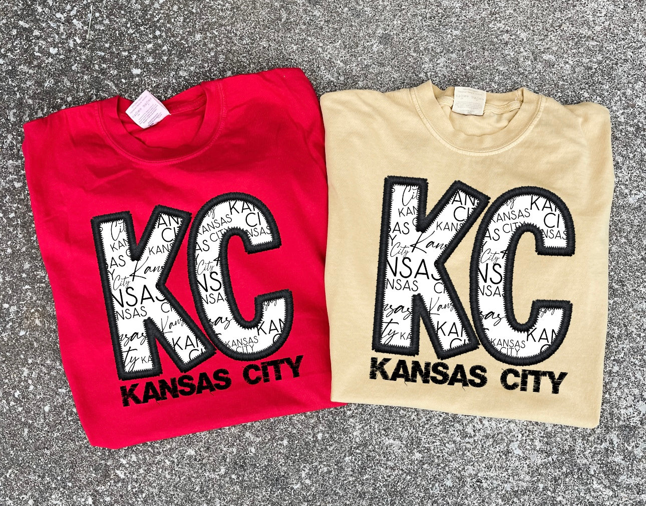 KC Kansas City Faux Stitching Red & Mustard Option