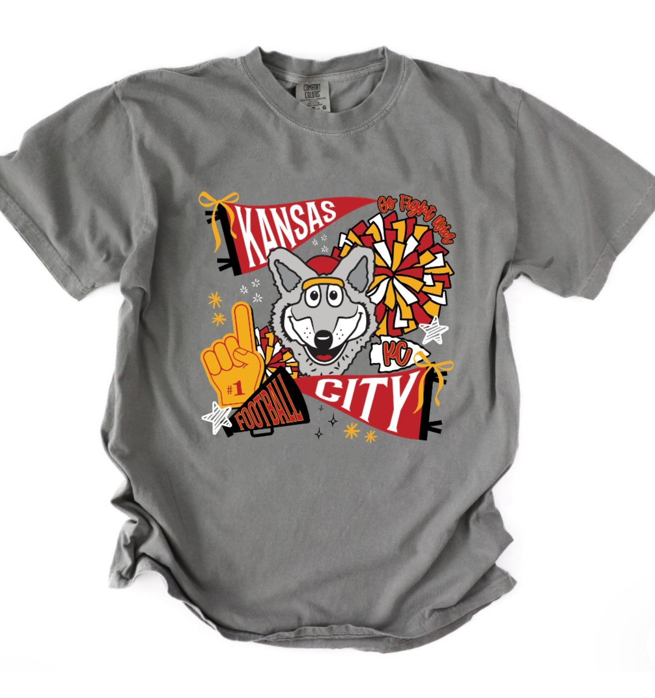 Kansas City Flags Wolf Football Grey Tee