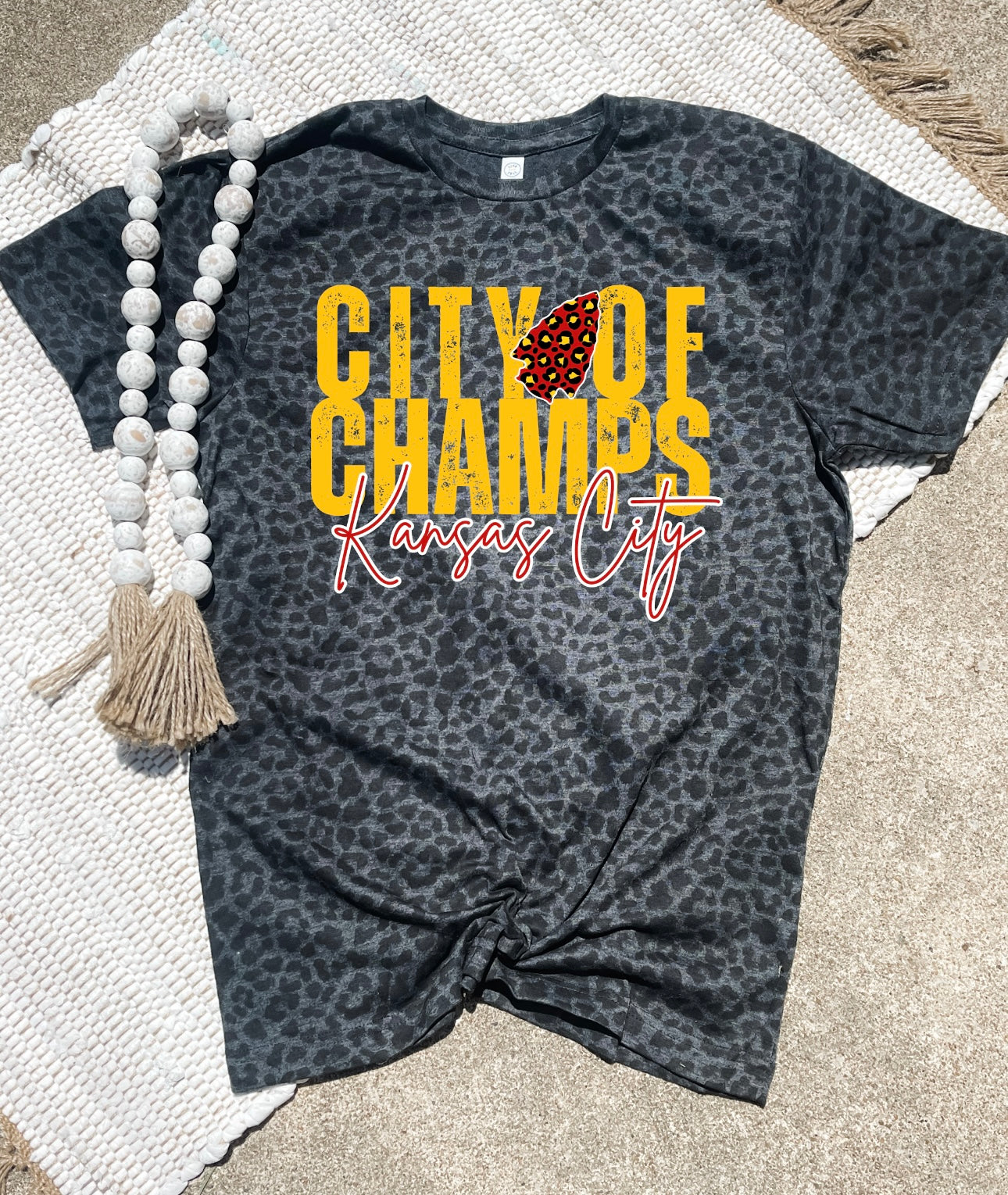 City Of Champs Kansas City Black Leopard Tee