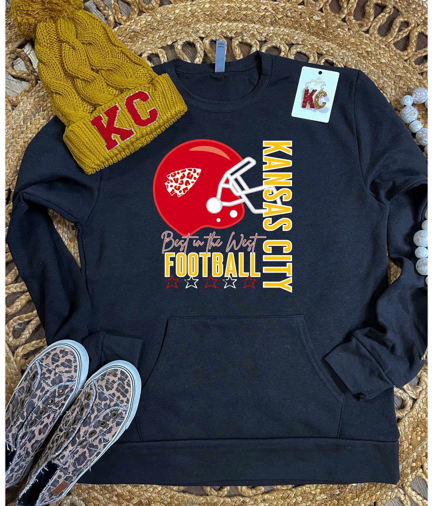 Kansas City Best In The West Red Helmet Black Pocket Sweatshirt