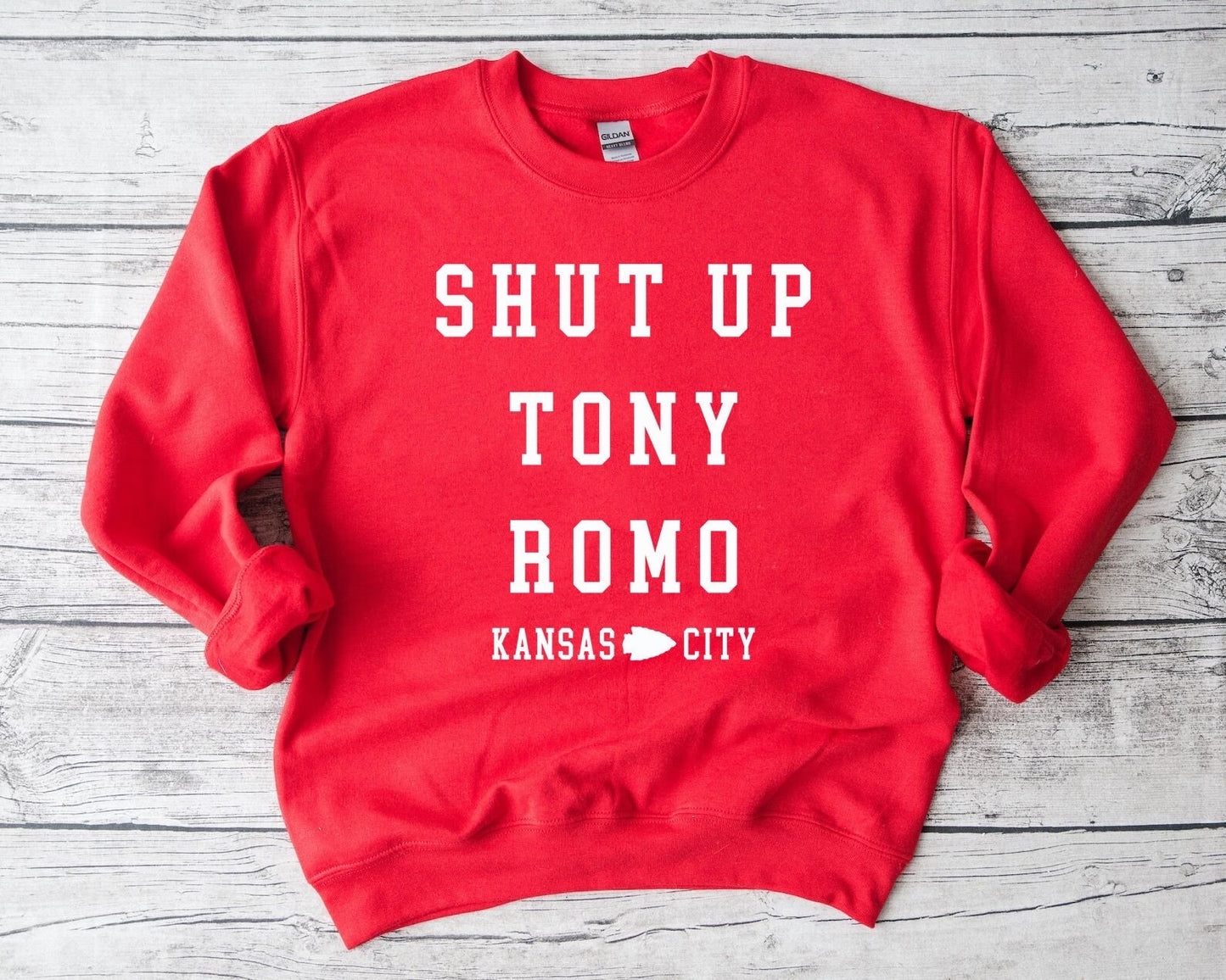 **HALFTIME DEAL** White Kansas City Shut Up Tony Romo Red Sweatshirt
