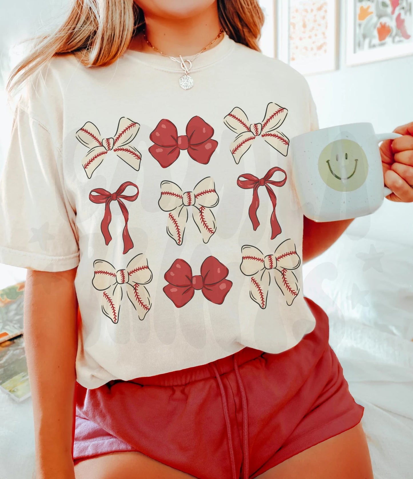 Baseball & Ribbon Bows Collage Natural Tee