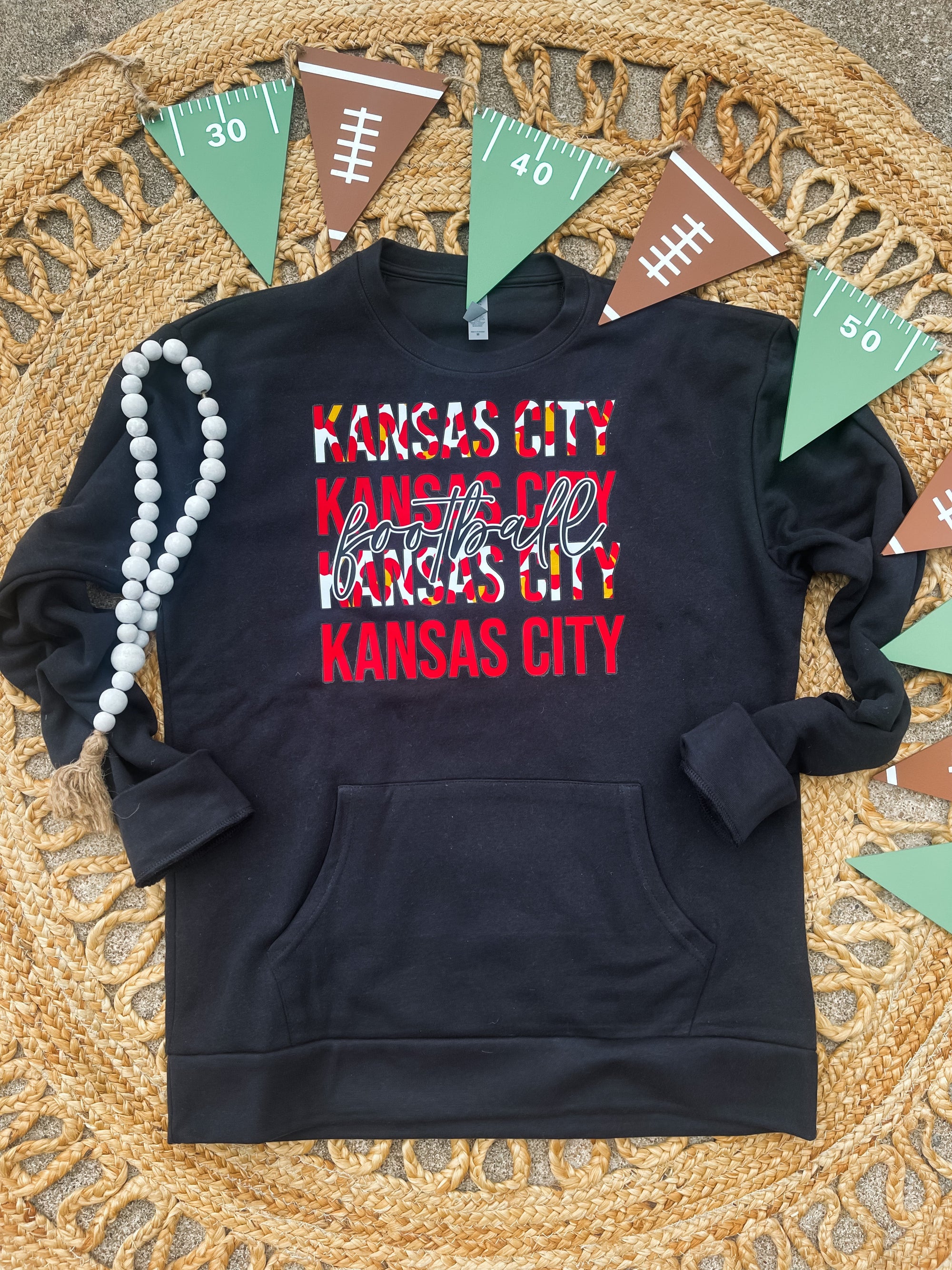 Red Leopard Kansas City Repeat Football Black Pocket Sweatshirt
