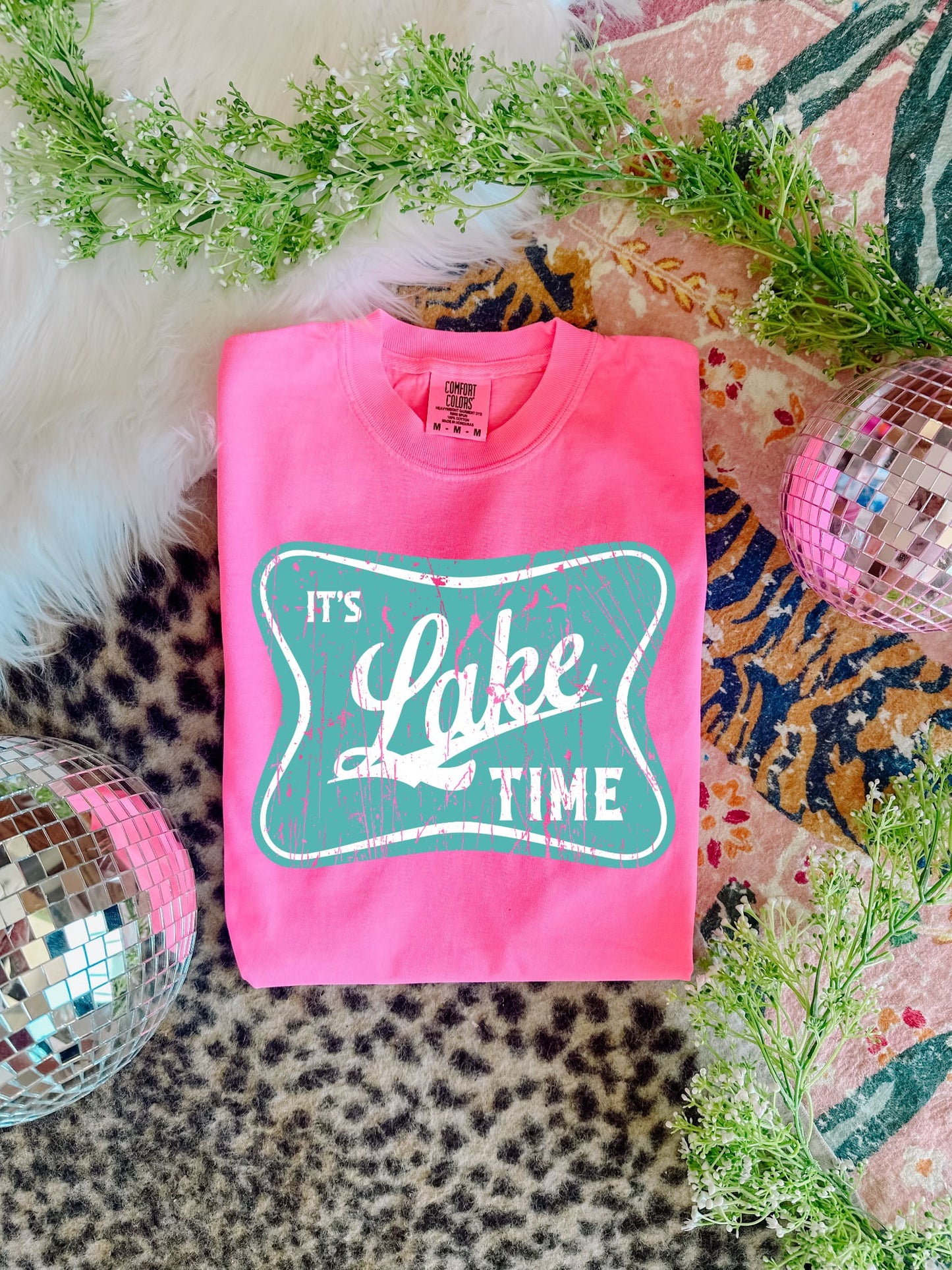 Teal It’s Lake Time Neon Pink Tee