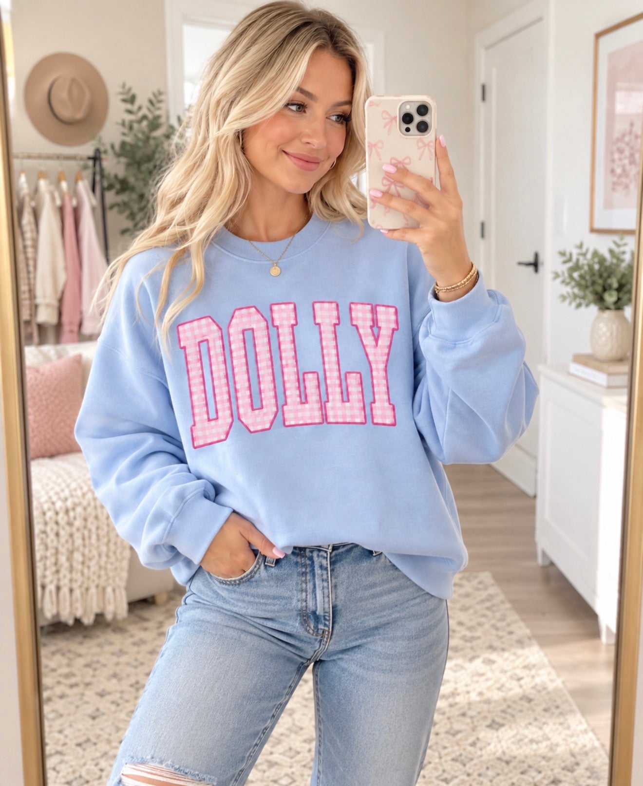 **DEAL OF THE DAY* Blue Belle Dolly Gingham Light Blue Sweatshirt