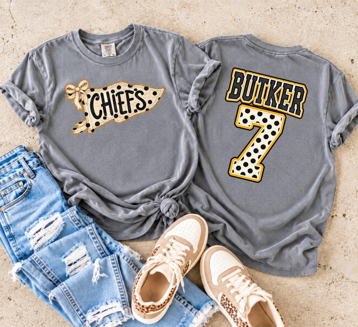FRONT + BACK KC Flag Butker Grey Tee