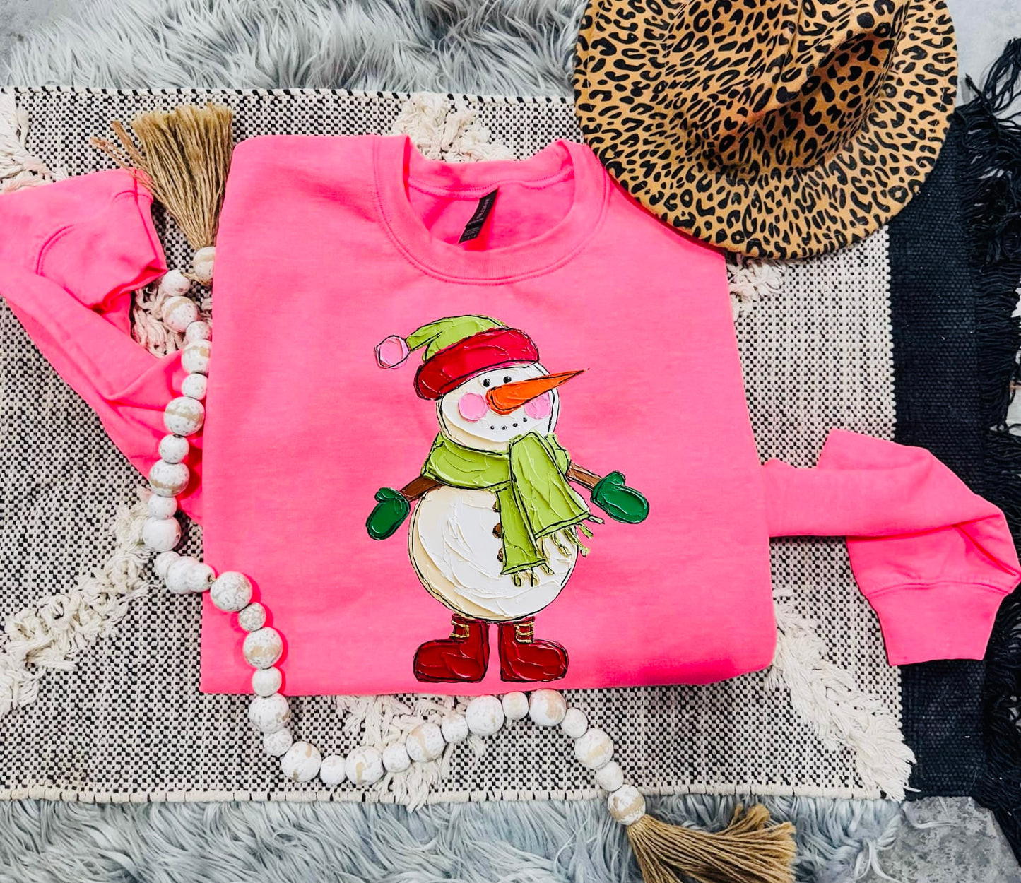 Preppy Snowman Neon Pink Sweatshirt