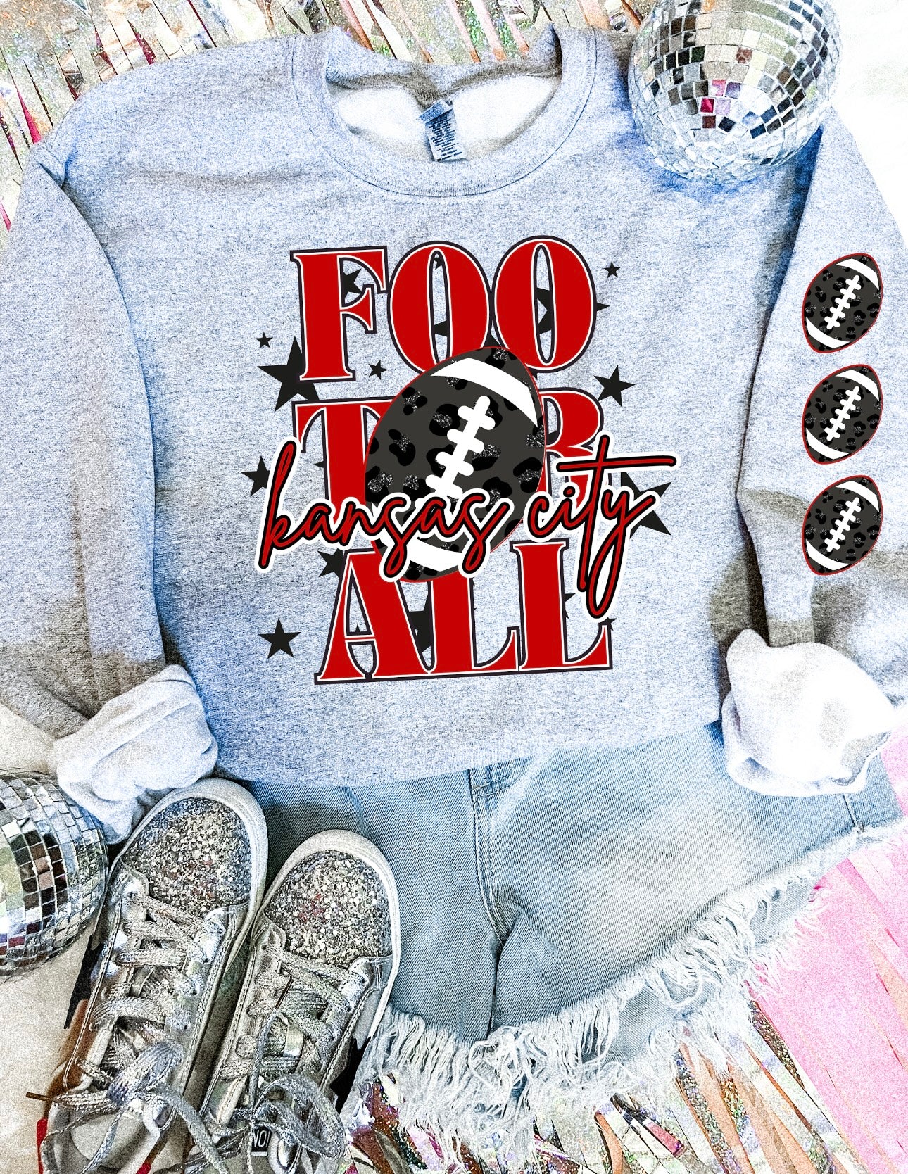 Tall Football Kansas City With Football Sleeve Sports Grey Sweatshirt