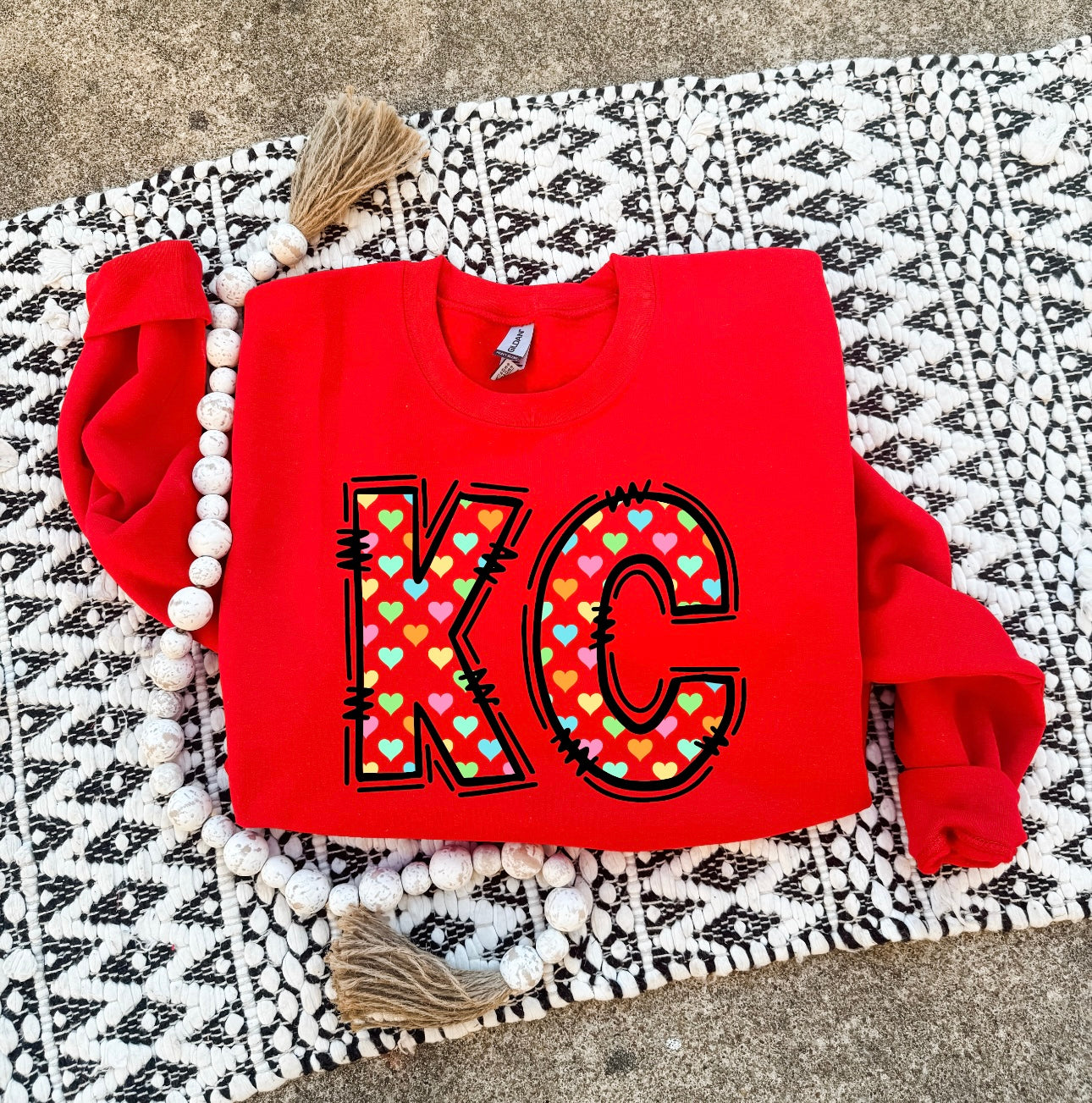 Colorful Doodle KC Hearts Red Sweatshirt