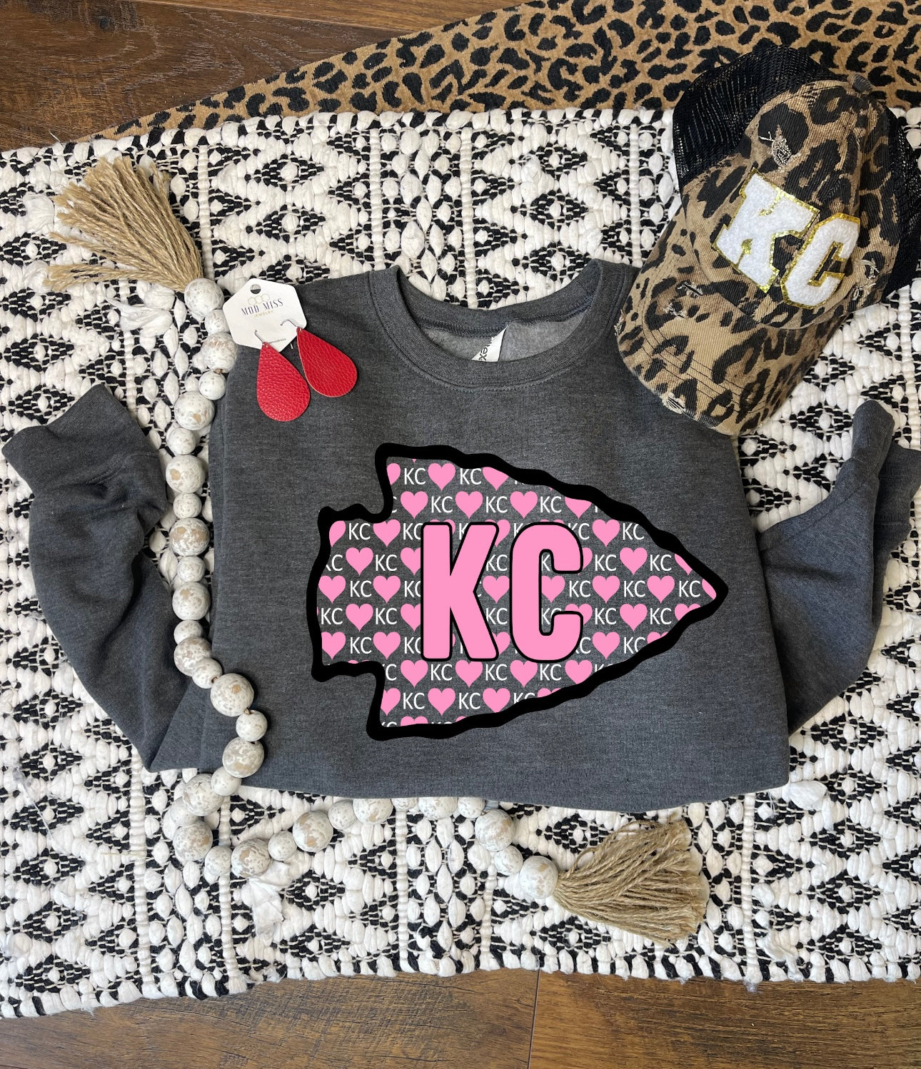Pink Hearts KC Repeat Arrowhead Dark Heather Sweatshirt