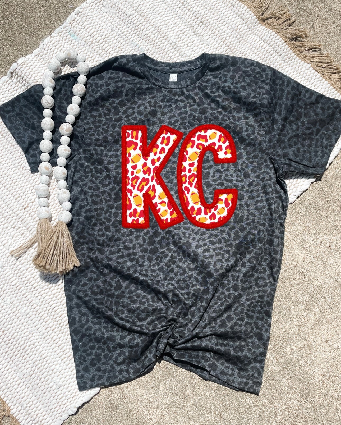 **HALFTIME DEAL** Red & Gold Leopard KC Stitching Black Leopard Tee