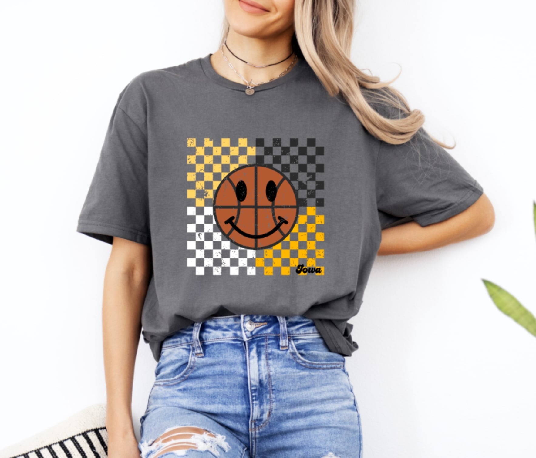 Basketball Checkered Charcoal Tee