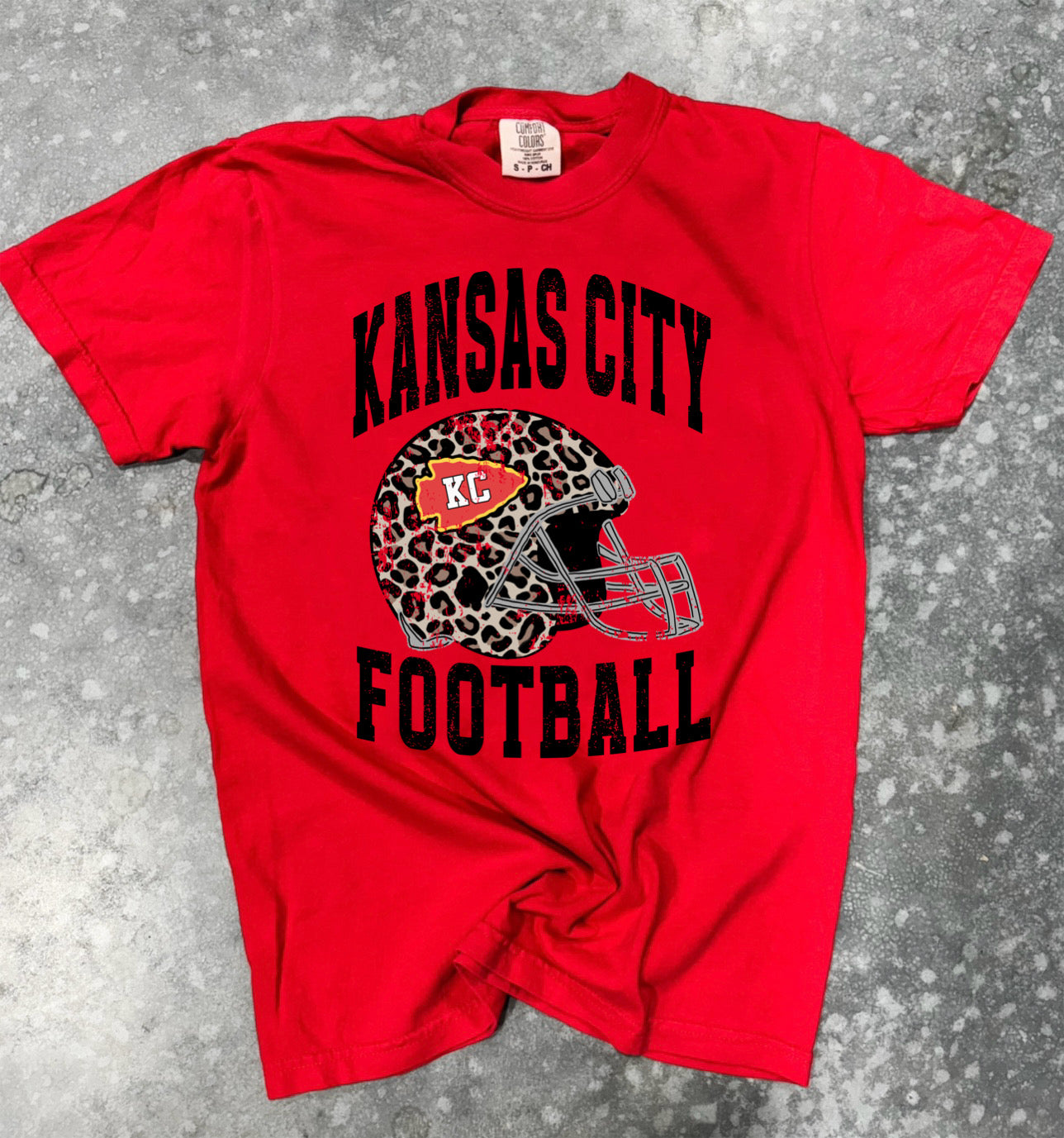 **DEAL OF THE DAY** Distressed Leopard KC Helmet Football Red Tee