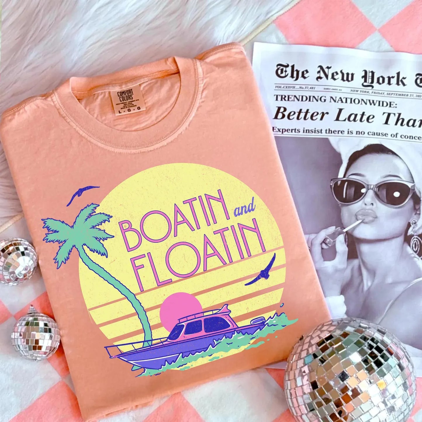 Palm Tree & Boat Melon Tee