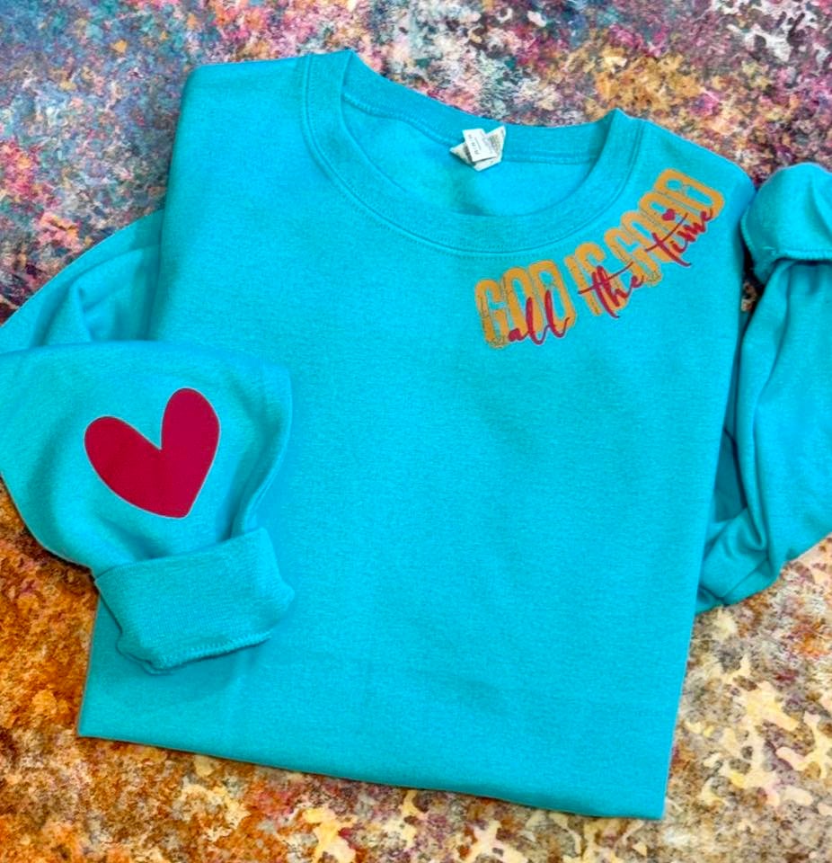Neckline God Is Good All The Time Mint Sweatshirt