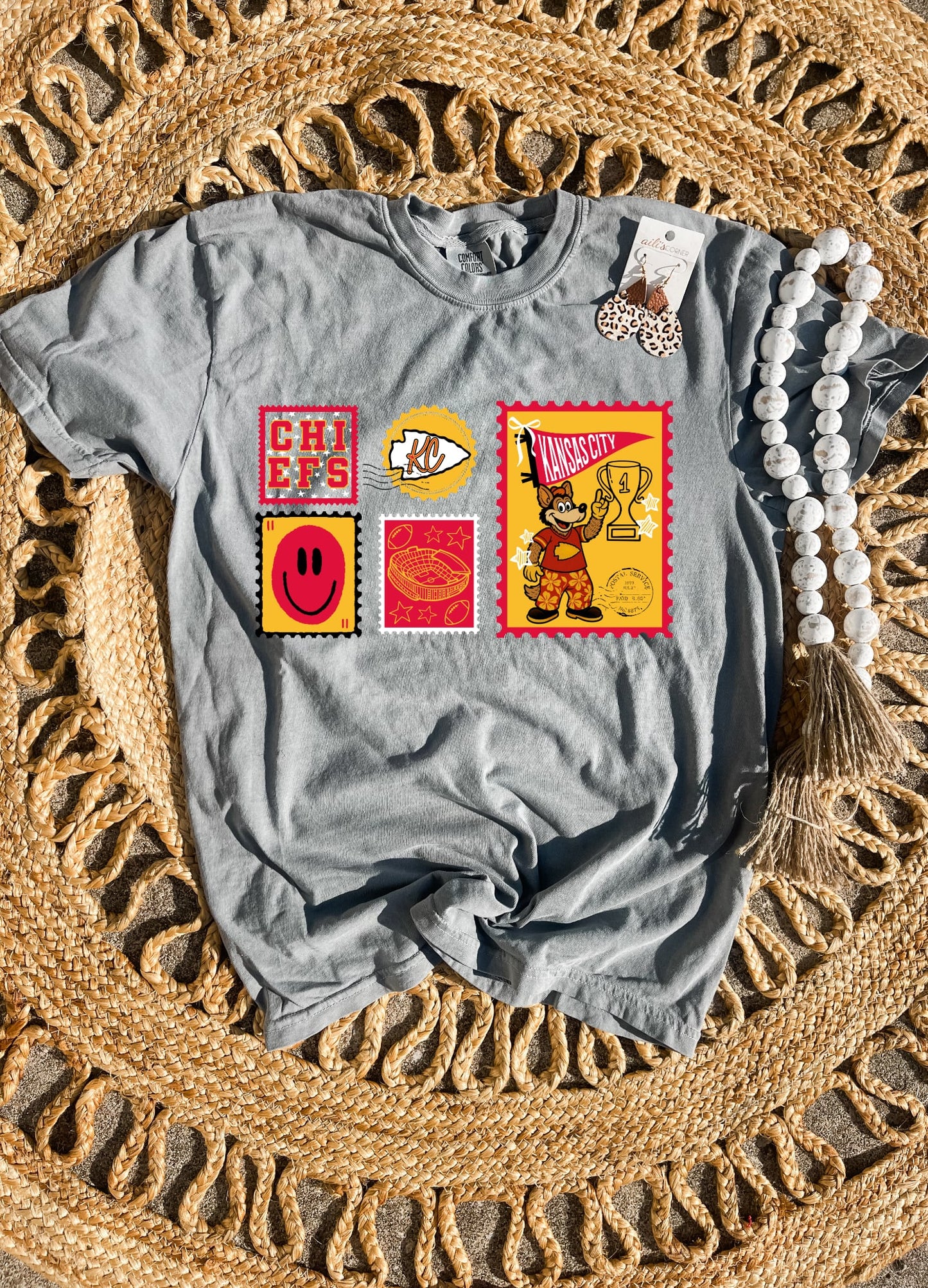 **HALFTIME DEAL** KC Football Stamps Design Grey Tee