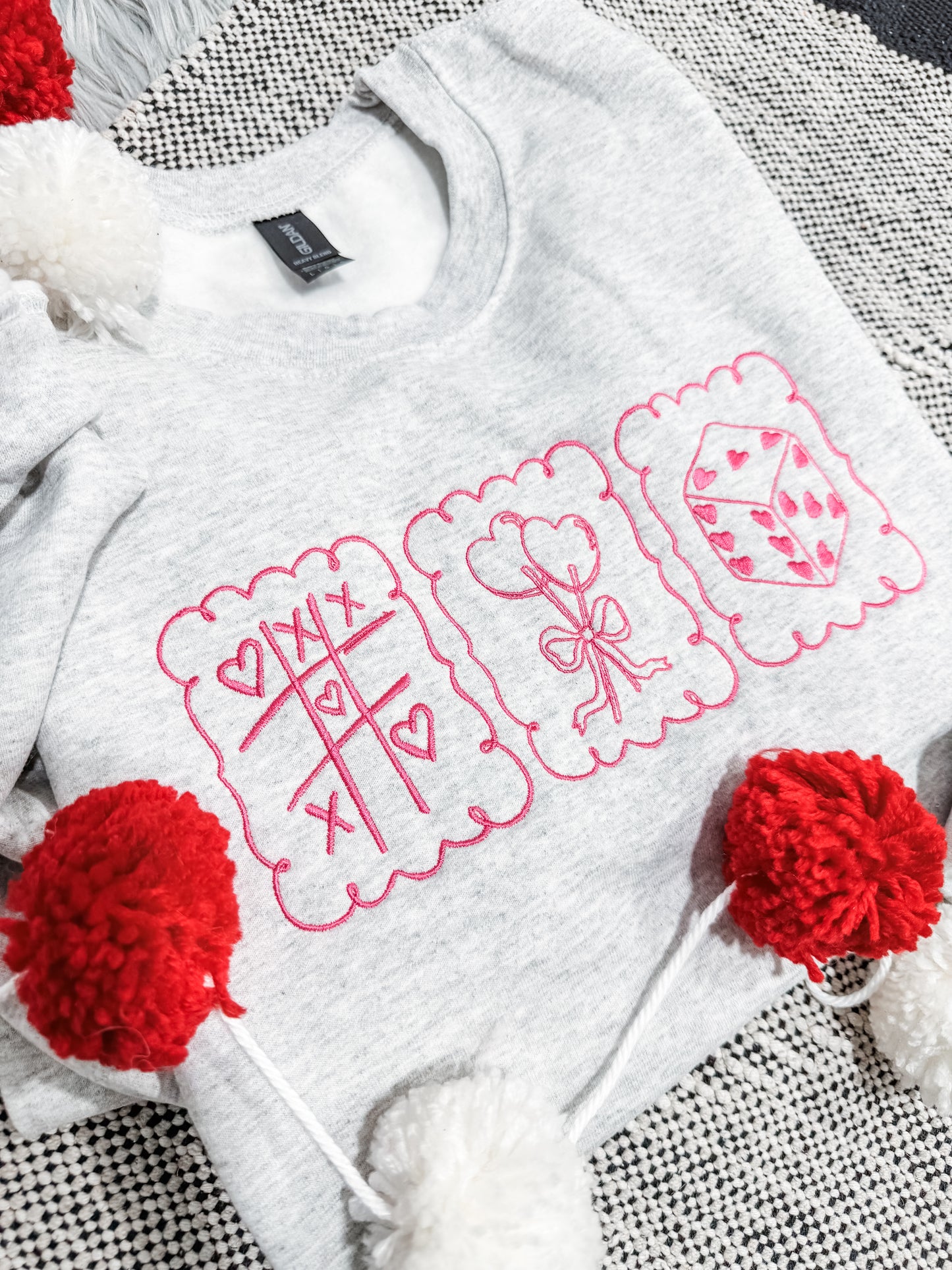 **EMBROIDERED** Pink Valentines Stamps Ash Sweatshirt