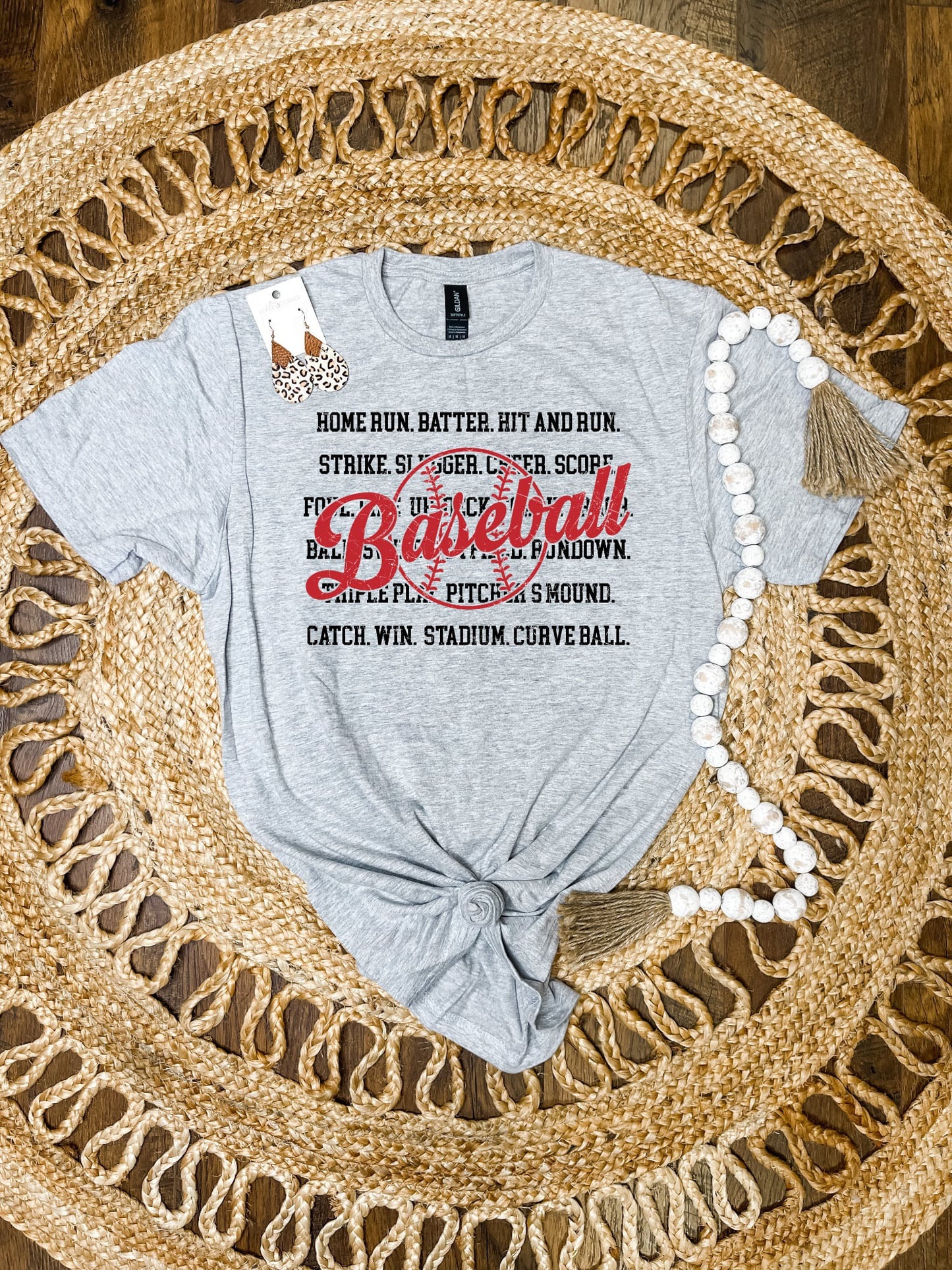 Baseball Words Sports Grey Tee