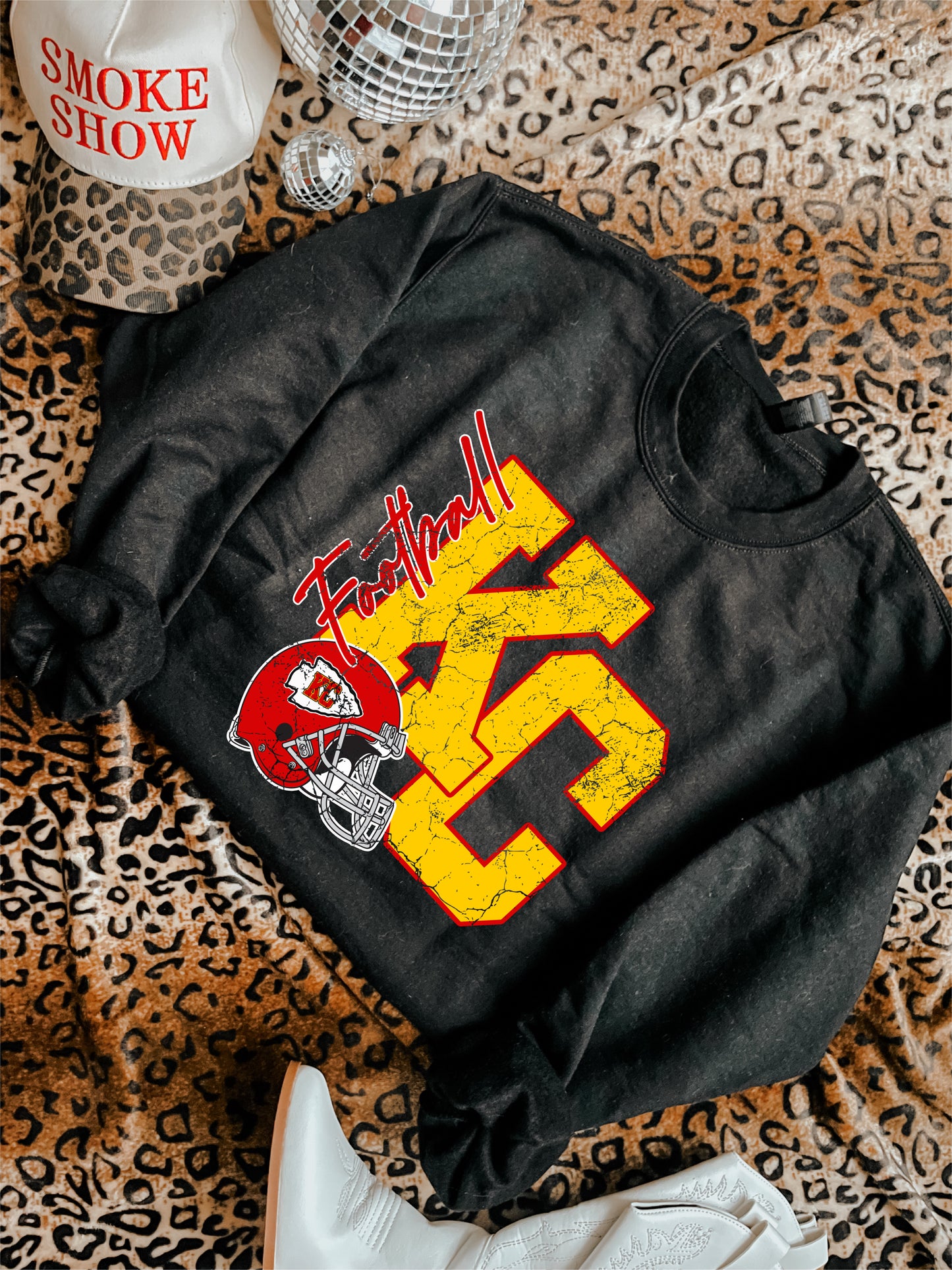 Crackeled KC Football Helmet Black Sweatshirt