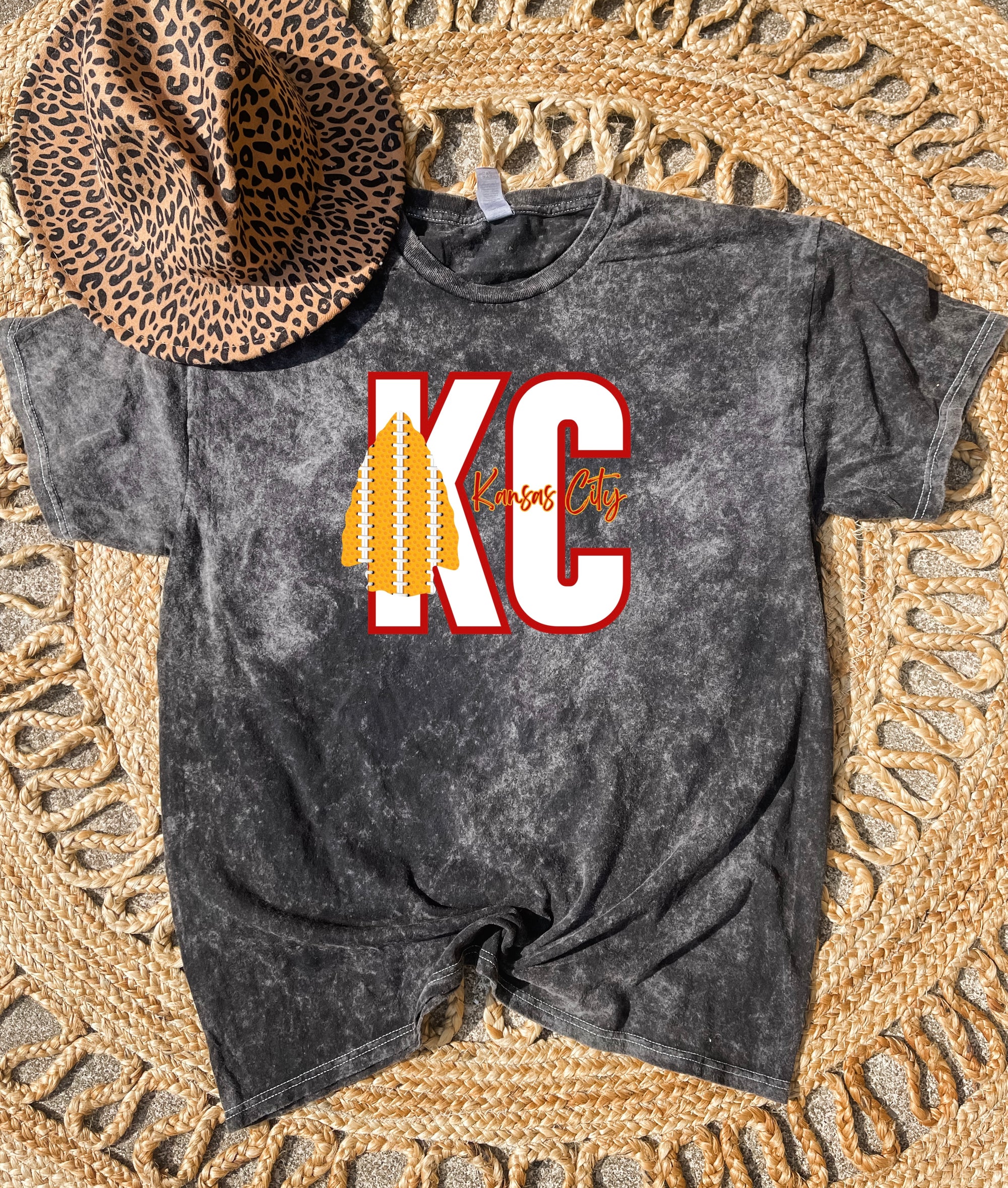 **HALFTIME DEAL** Vertical Football Stitching KC Mineral Wash Tee