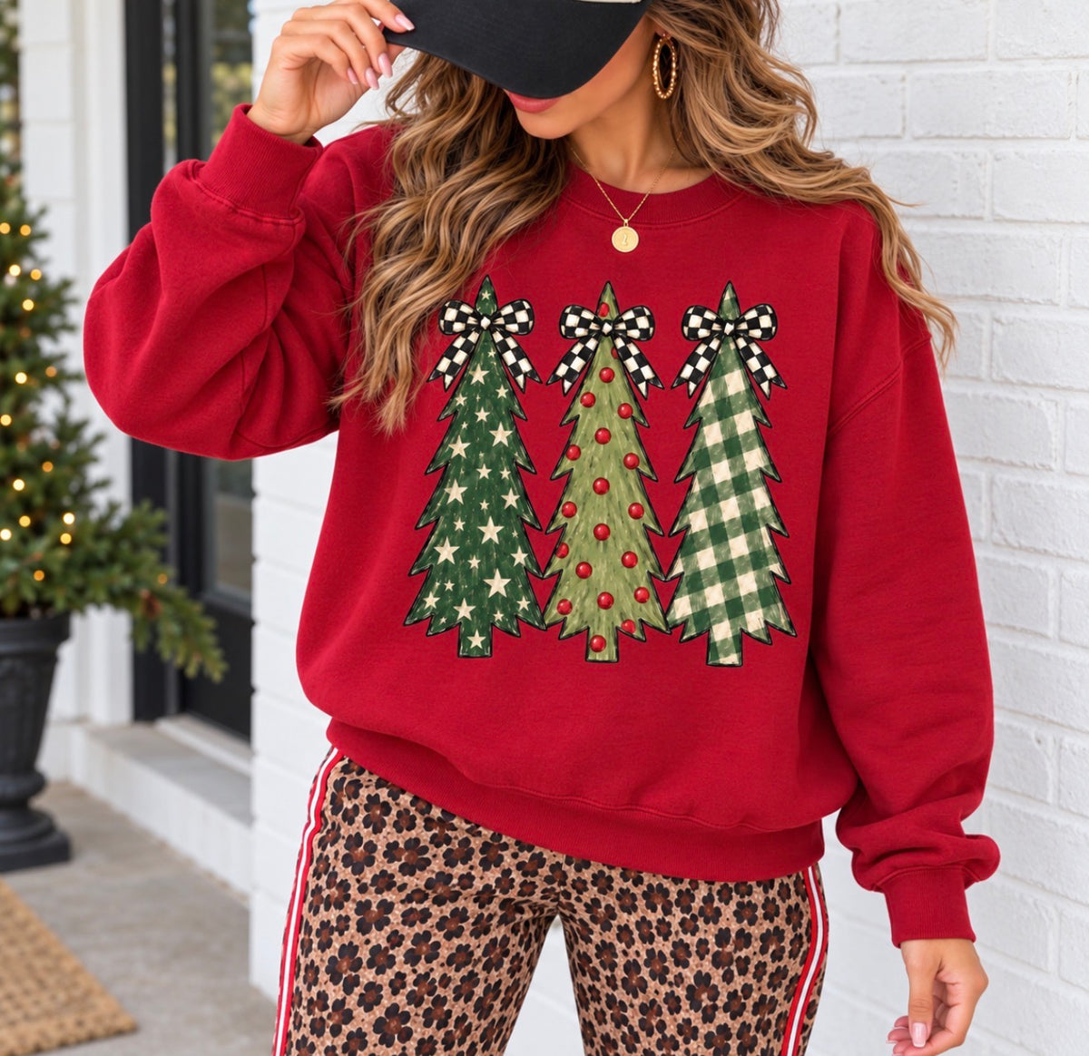 Triple Tall Christmas Trees Cardinal Red Sweatshirt