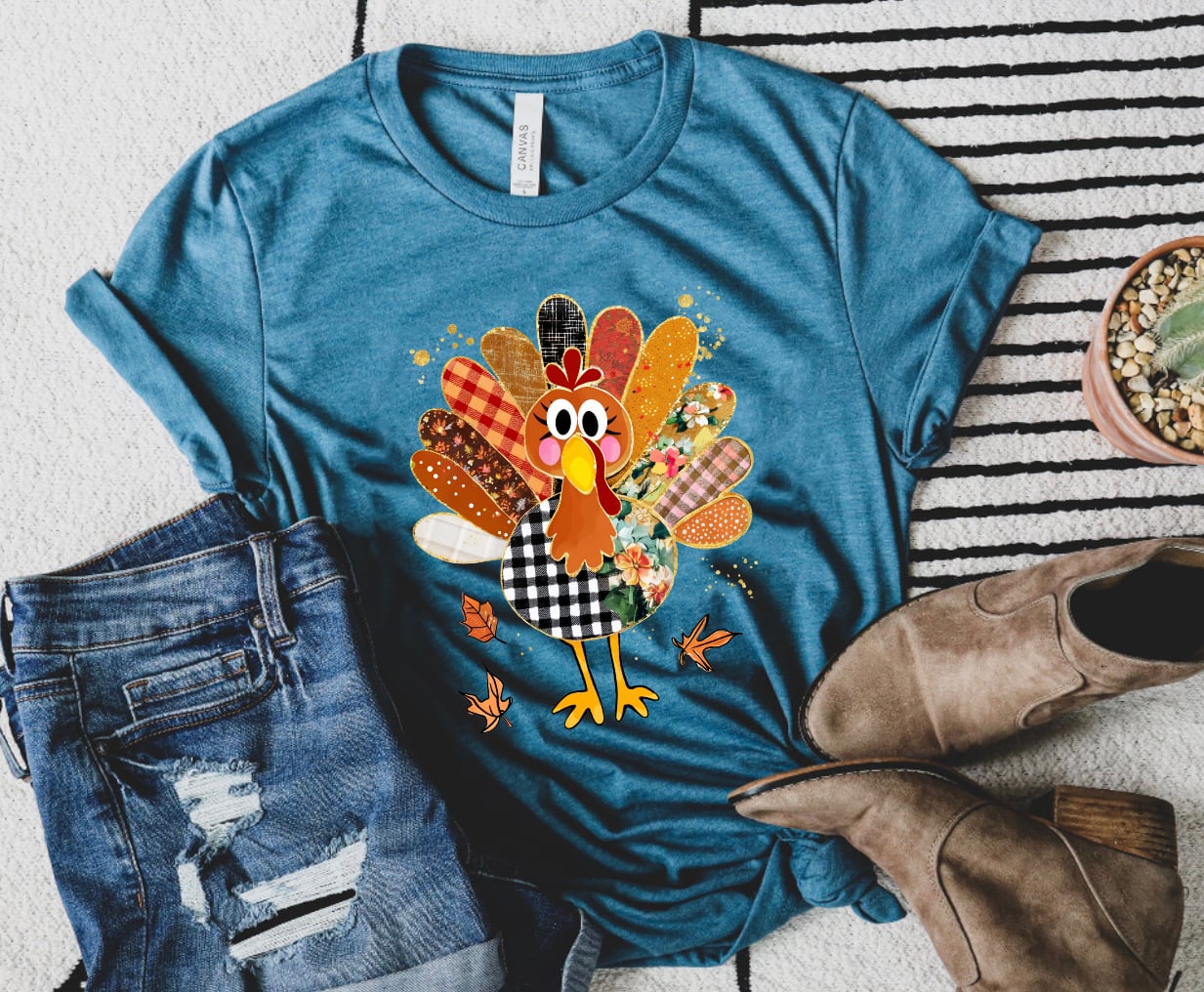 Retro Turkey Heather Deep Teal Tee