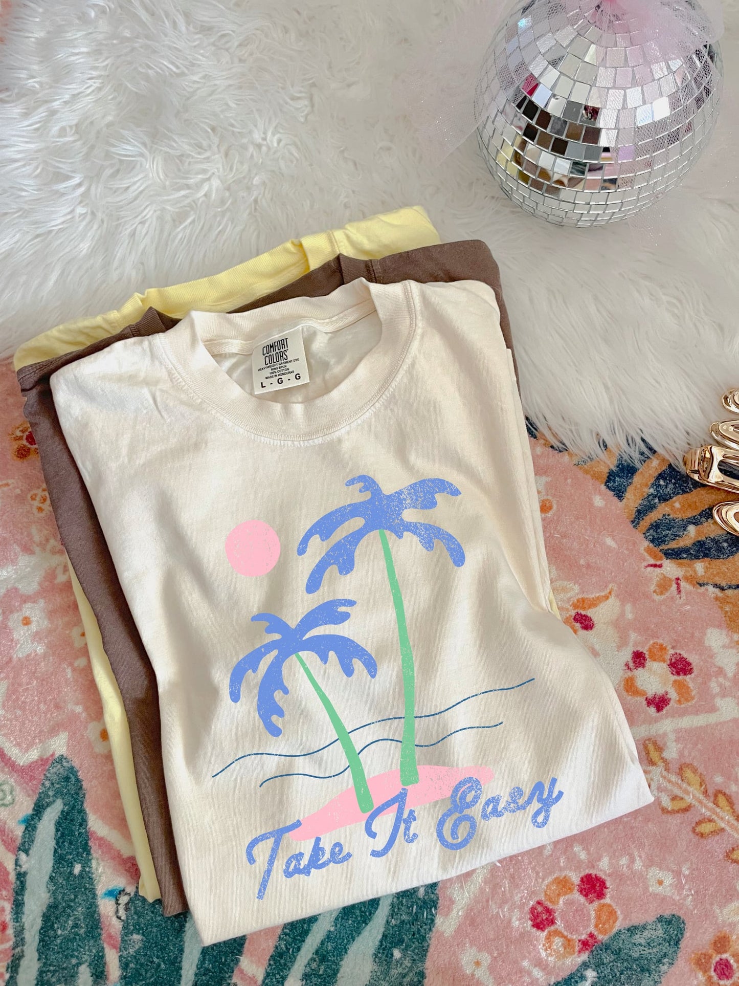 Palm Tree Take It Easy Ivory Tee