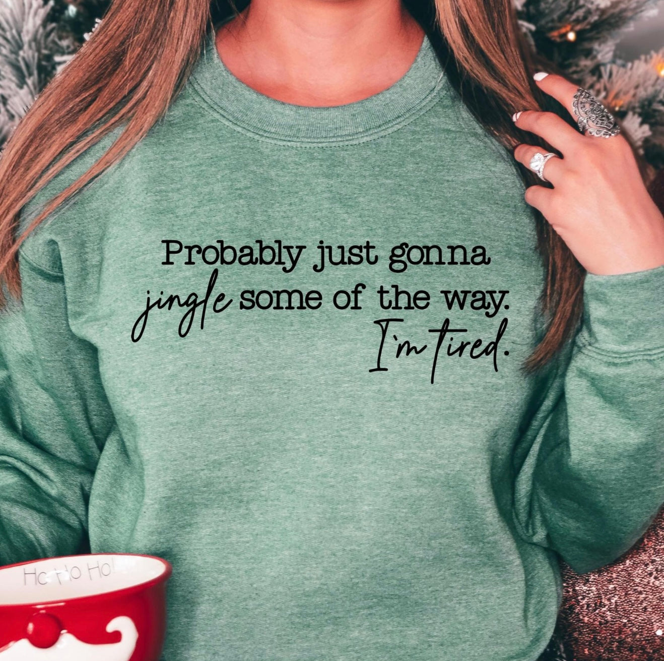 **CHRISTMAS IN JULY** Black Ink Jingle Some Of The Way Heather Green Sweatshirt
