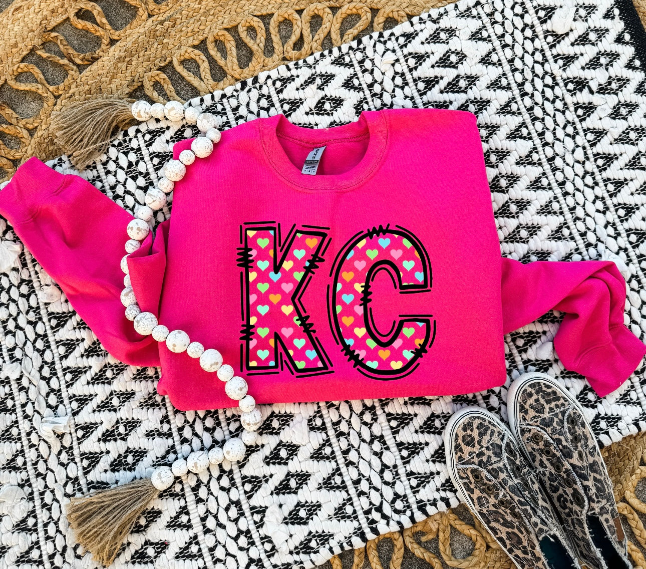 Colorful Doodle KC Hearts Heliconia Sweatshirt