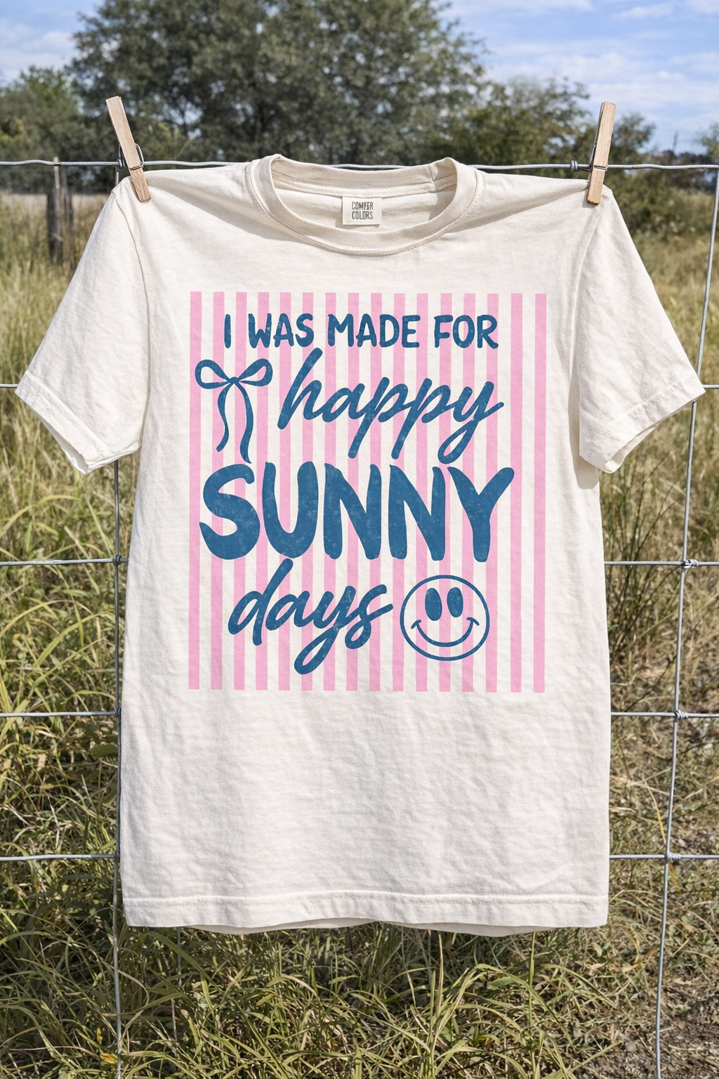 Pink Stripes Made For Happy Sunny Days Ivory Tee