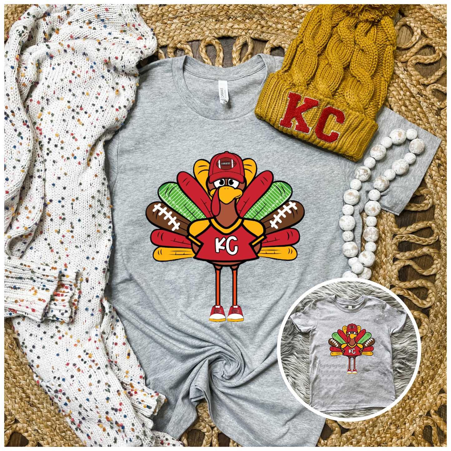 **HALFTIME DEAL** Kansas City Football Turkey Heather Grey Tee