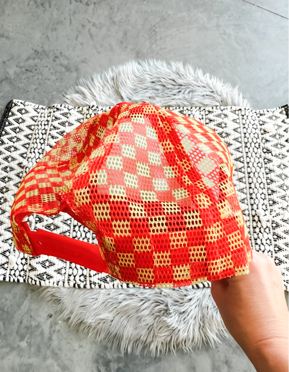 Red & Gold Checkered Trucker Hat