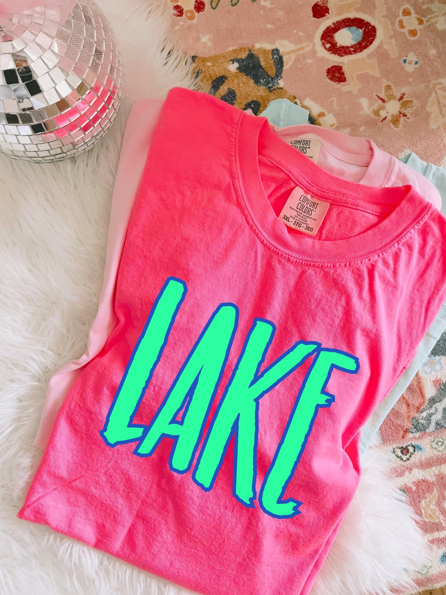 Bright Green & Blue Lake Neon Pink Tee/Tank Option