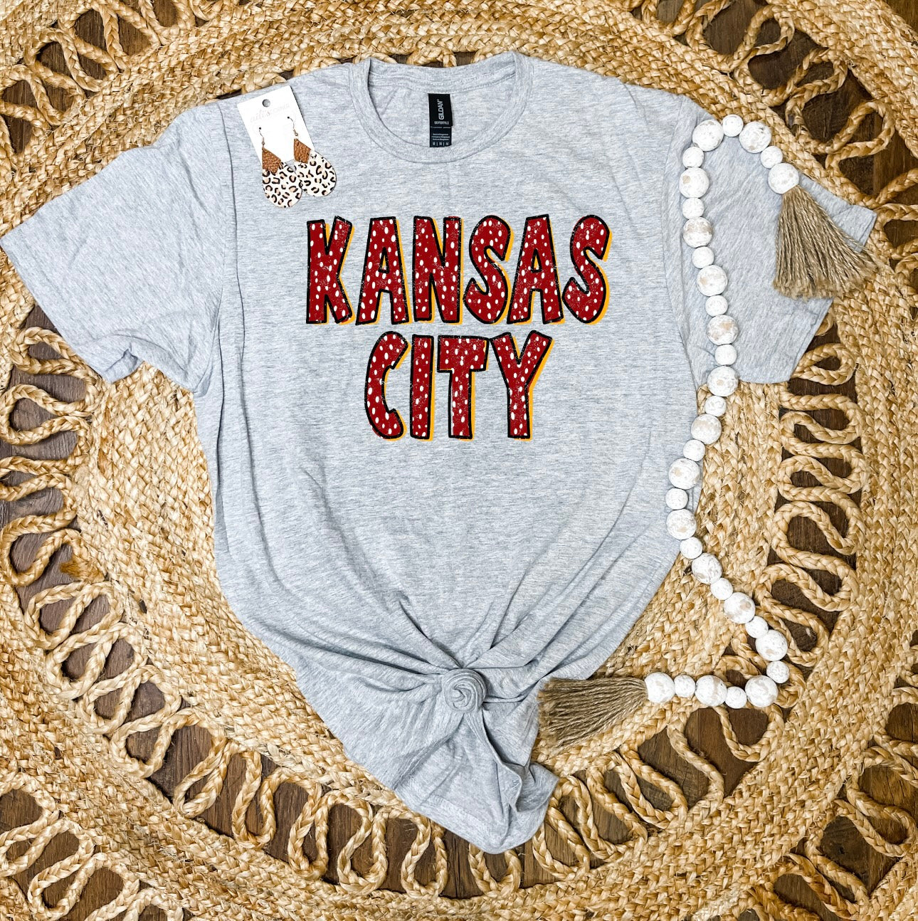 **DEAL OF THE DAY** Red Polka Dot Kansas City Sports Grey Tee