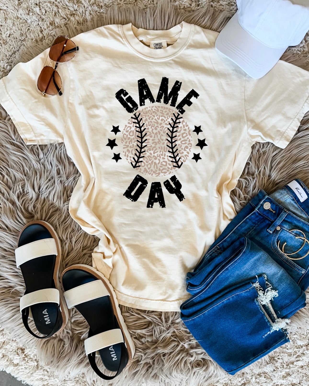 Game Day Leopard Ball Ivory Tee