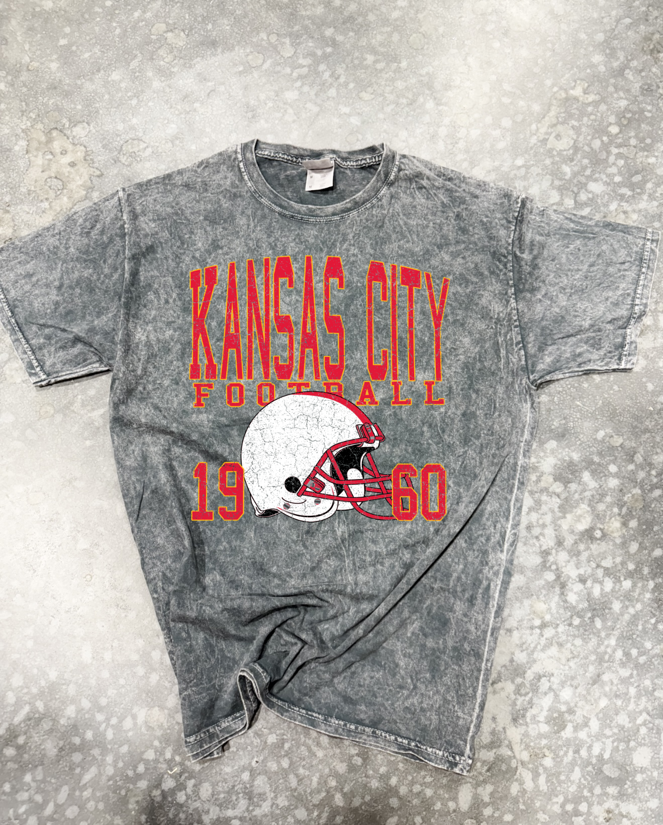 **HALFTIME DEAL** Red Vintage Distressed Kansas City Football Grey Mineral Wash Tee