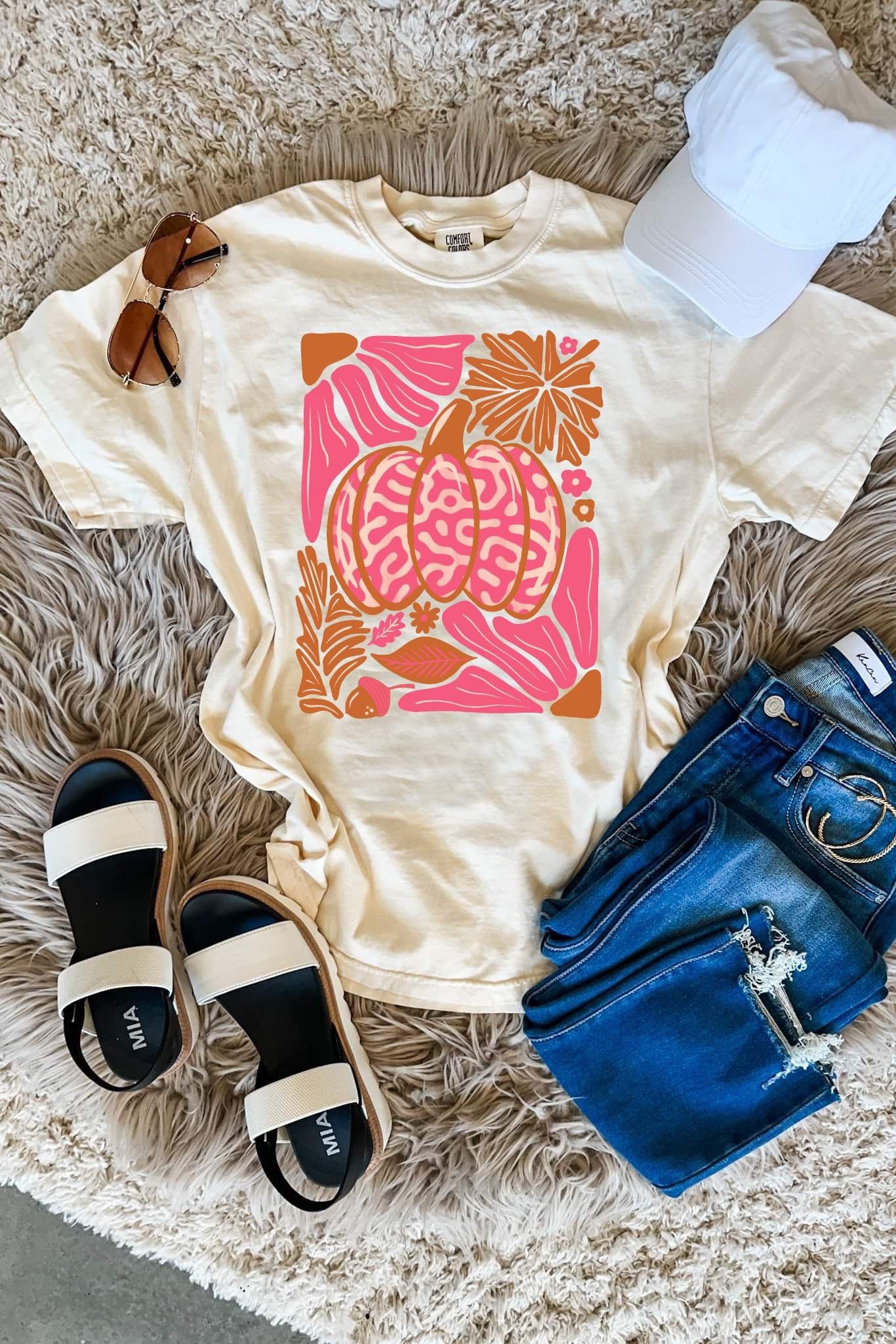 **DEAL PRICE** Pink & Orange Floral Pumpkin Ivory Tee