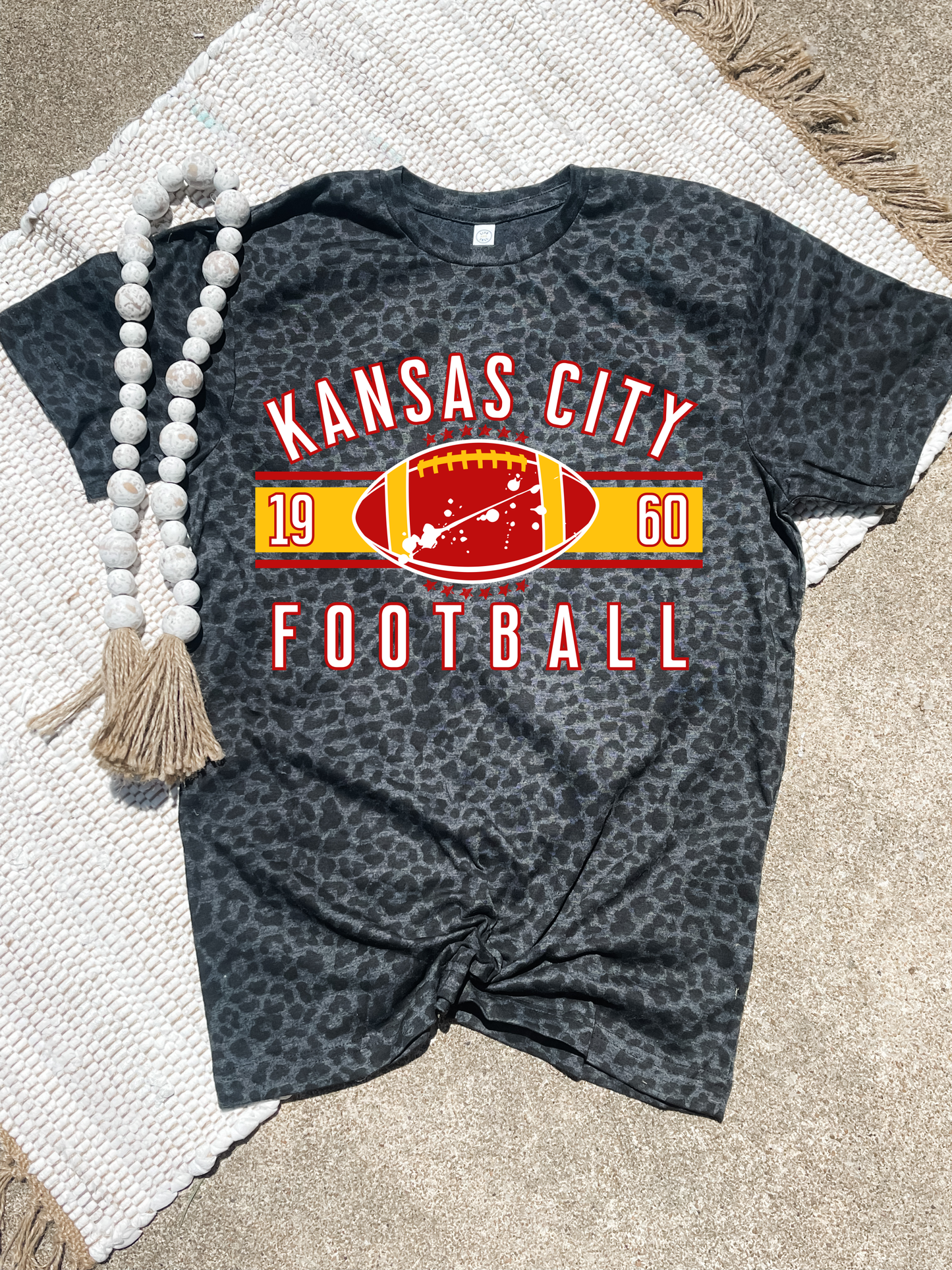 **HALFTIME DEAL** Distressed KC Football 1960 Black Leopard Tee