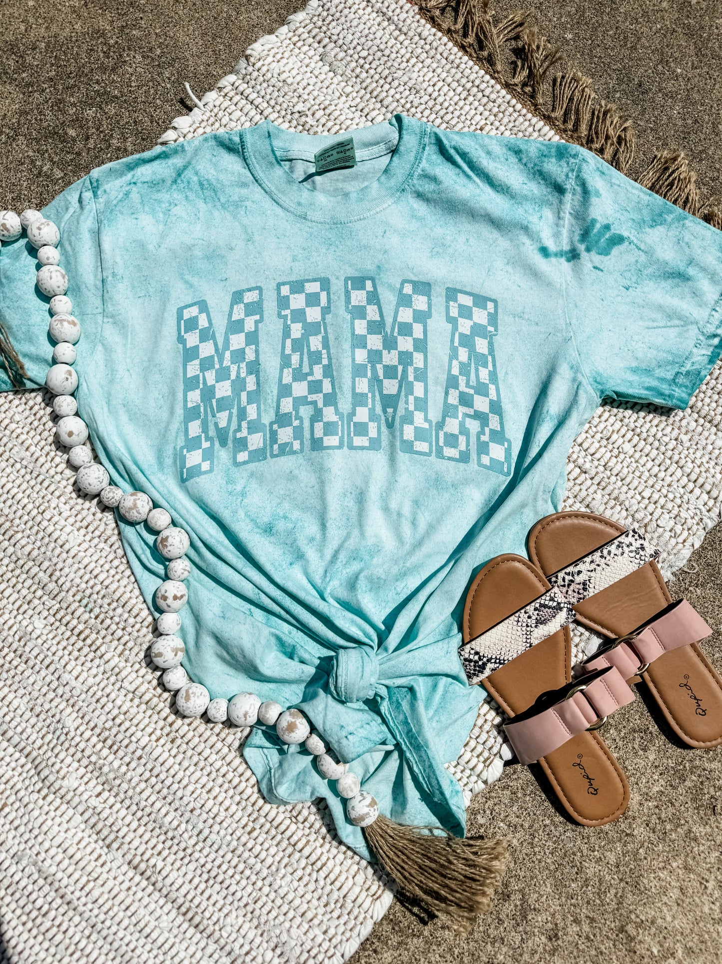 Teal Checkered Mama Sea Grass Colorblast Tee