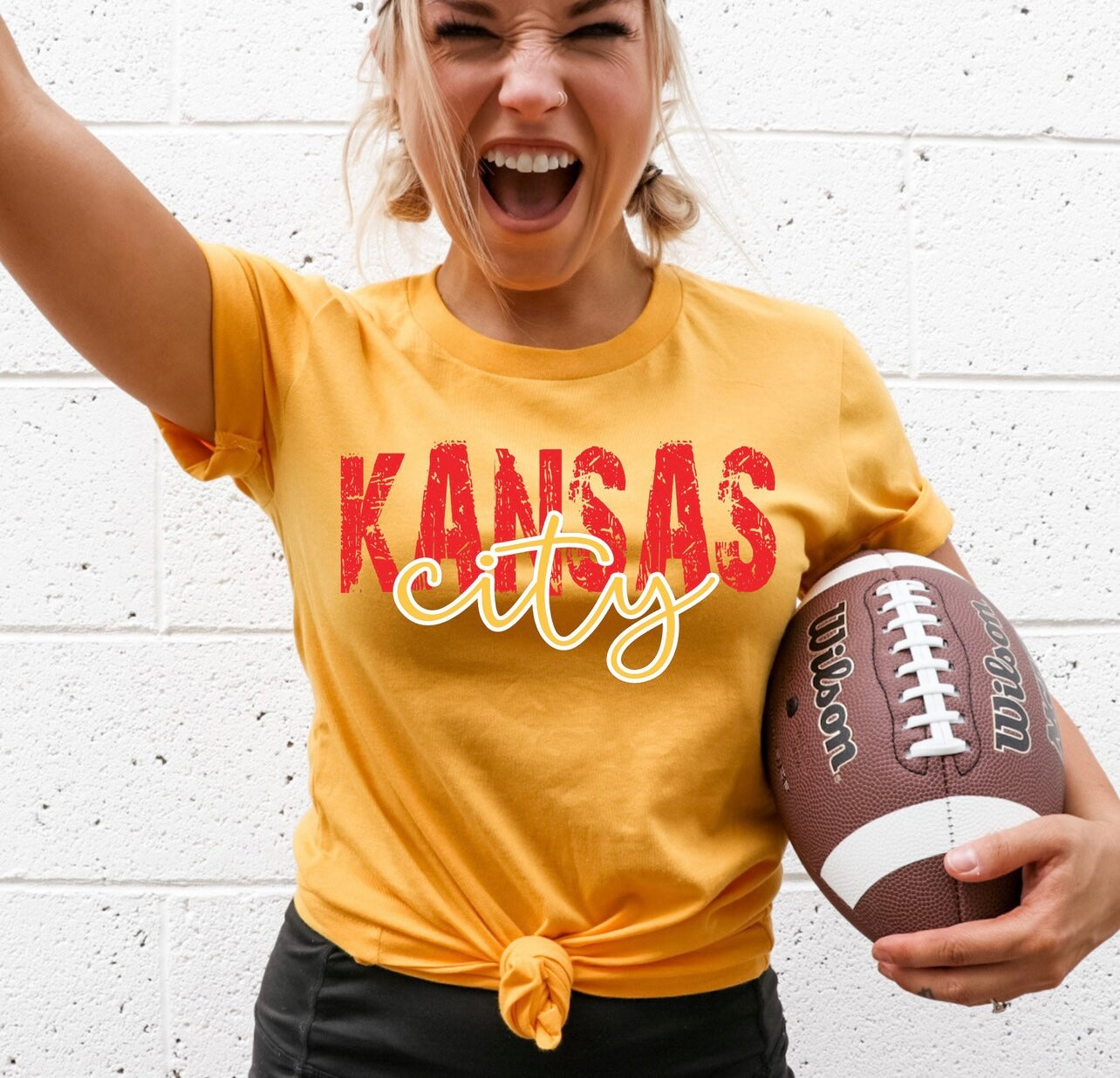 Red & Gold Kansas City Script Mustard Tee
