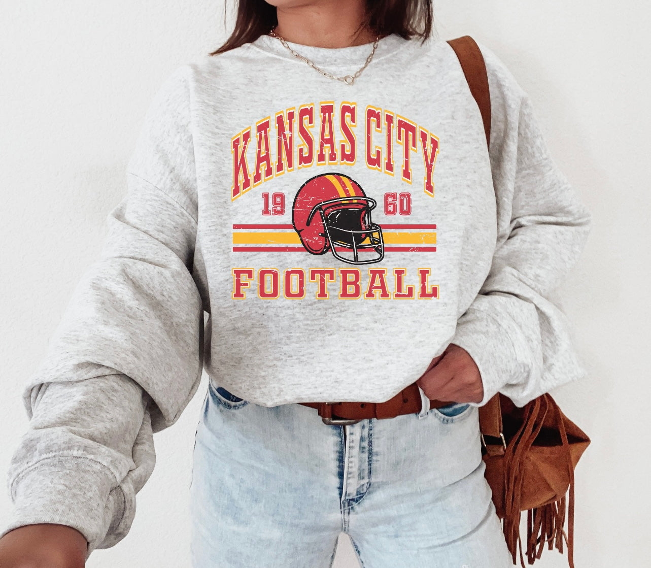 Kansas City Football Helmet 1960 Striped Ash Sweatshirt