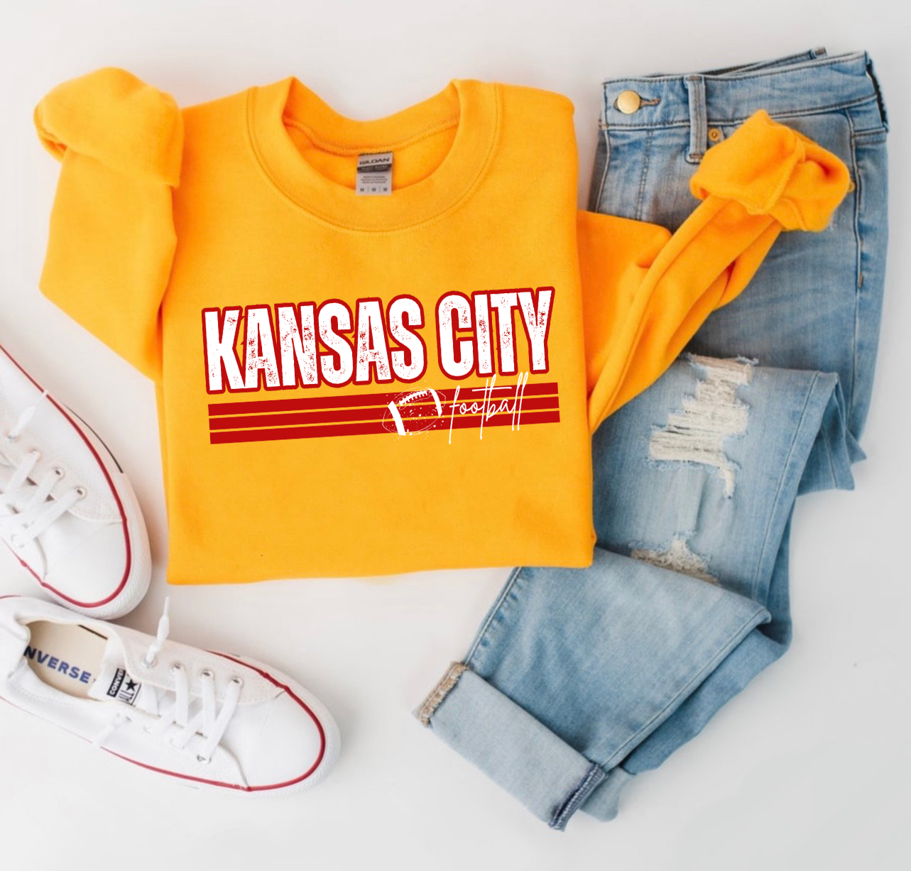 Kansas City Football Stripes Gold Sweatshirt