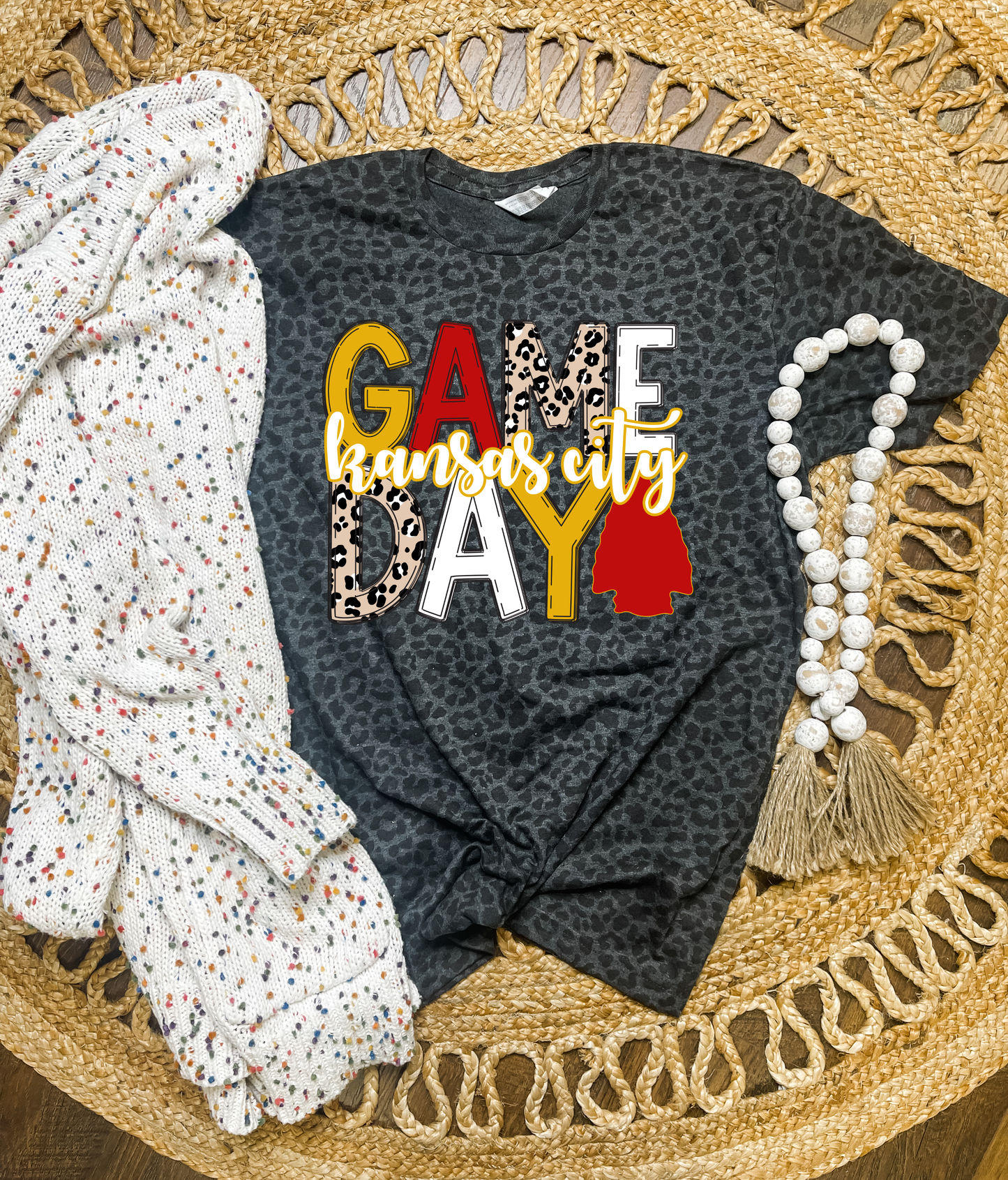 **HALFTIME DEAL** Colorful Game Day Kansas City Black Leopard Tee