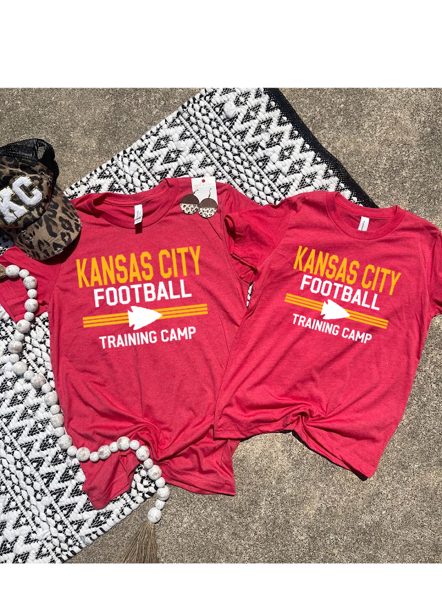 KC Football Lined Arrowhead Training Camp Heather Red Tee