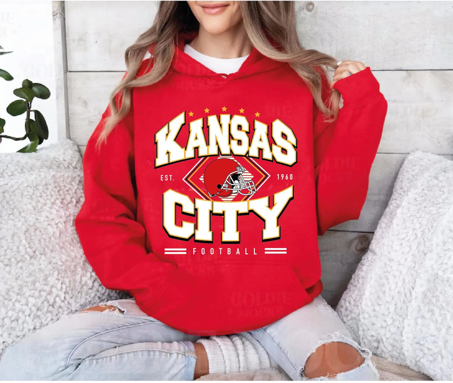 **HALFTIME DEAL** Kansas City Football Triangle Est 1960 Red Hoodie