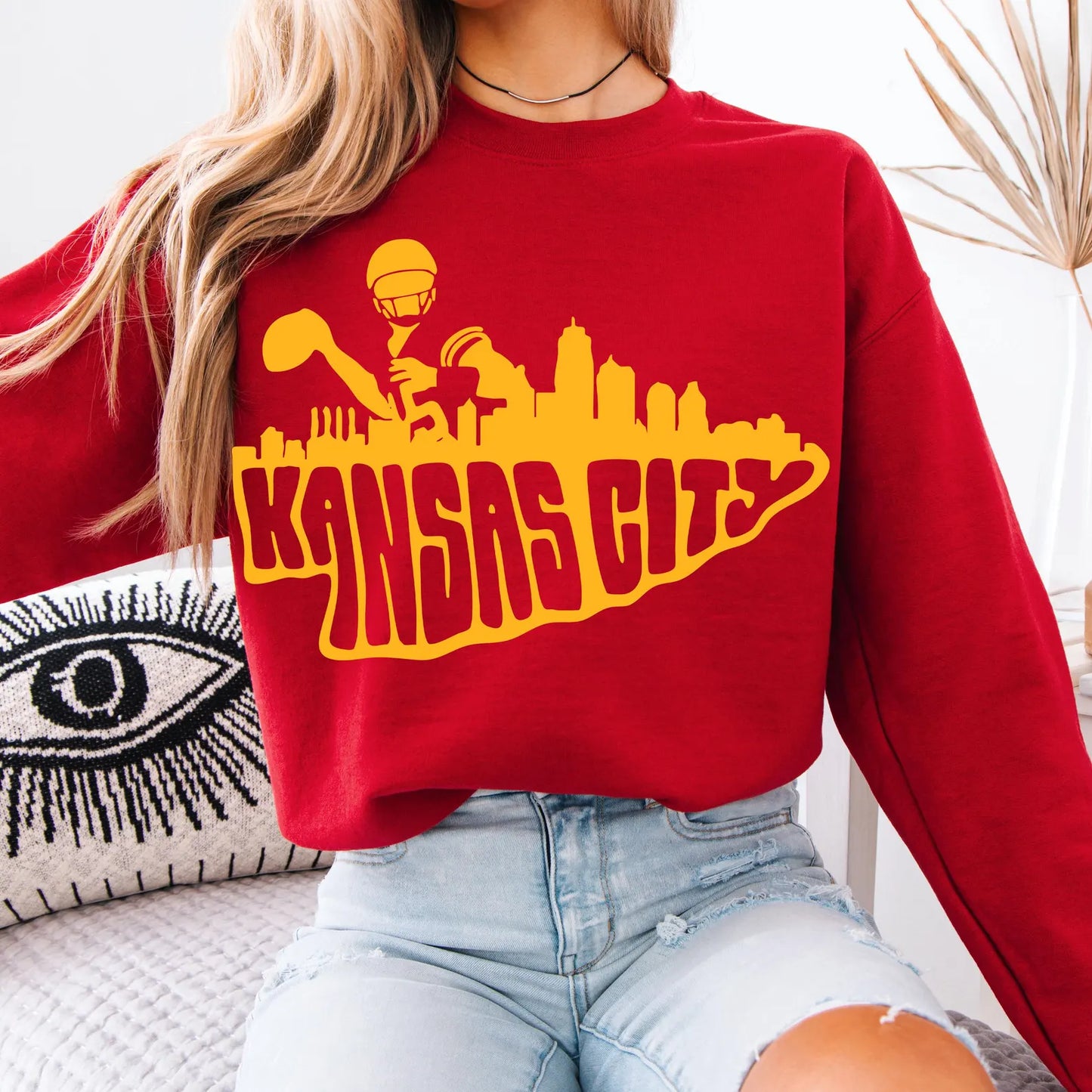 **HALFTIME DEAL** Gold Kansas City Skyline Football Red Sweatshirt
